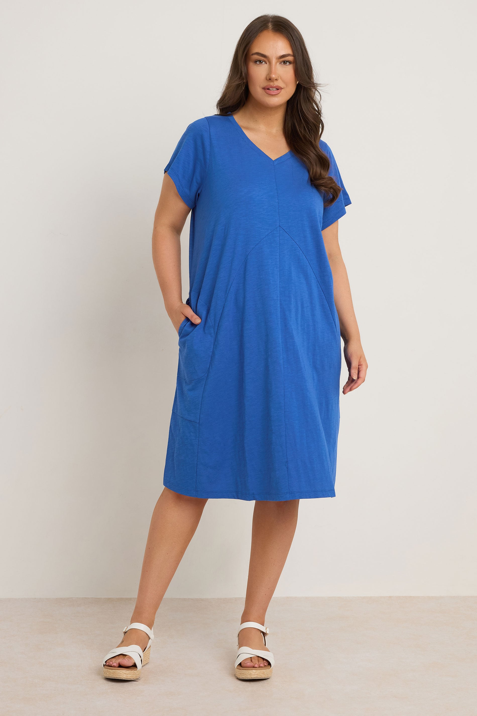 EVANS Plus Size Cobalt Blue Premium Cotton Mini Dress | Evans