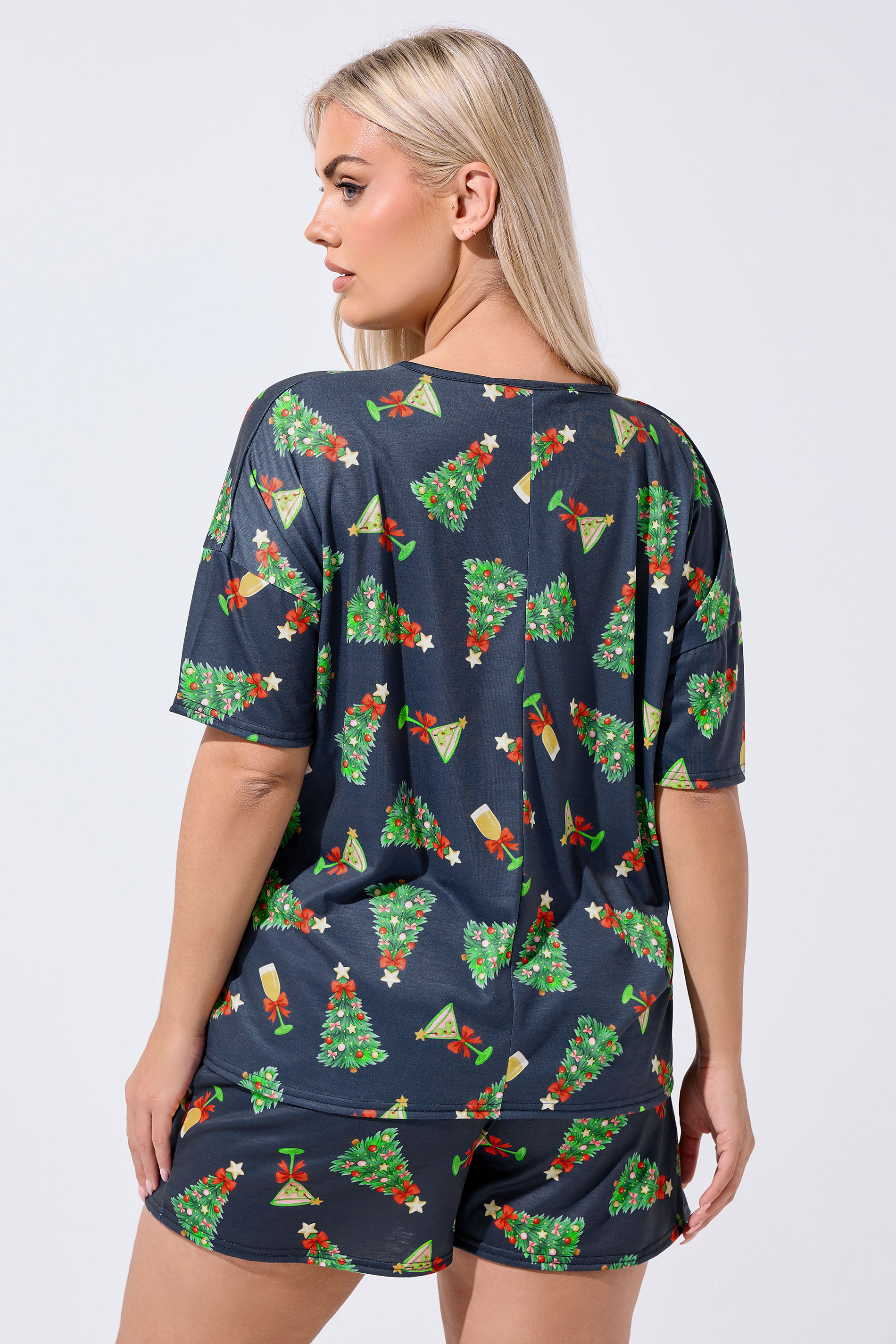 LIMITED COLLECTION Plus Size Navy Blue Christmas Tree Novelty Pyjama Set | Yours Clothing 2