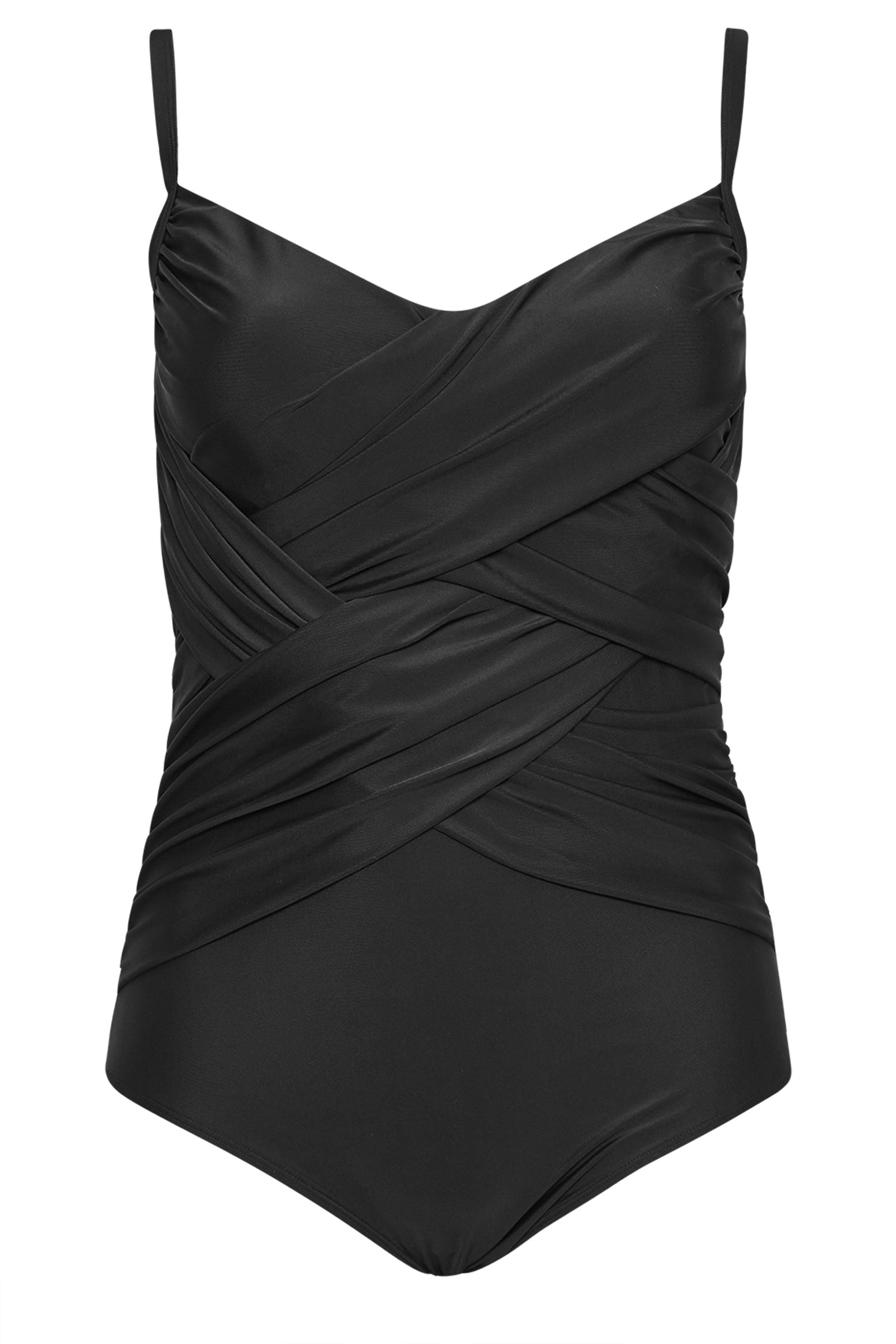 YOURS Plus Size Black Crossover Super Sculpt Swimsuit | Yours Clothing 10