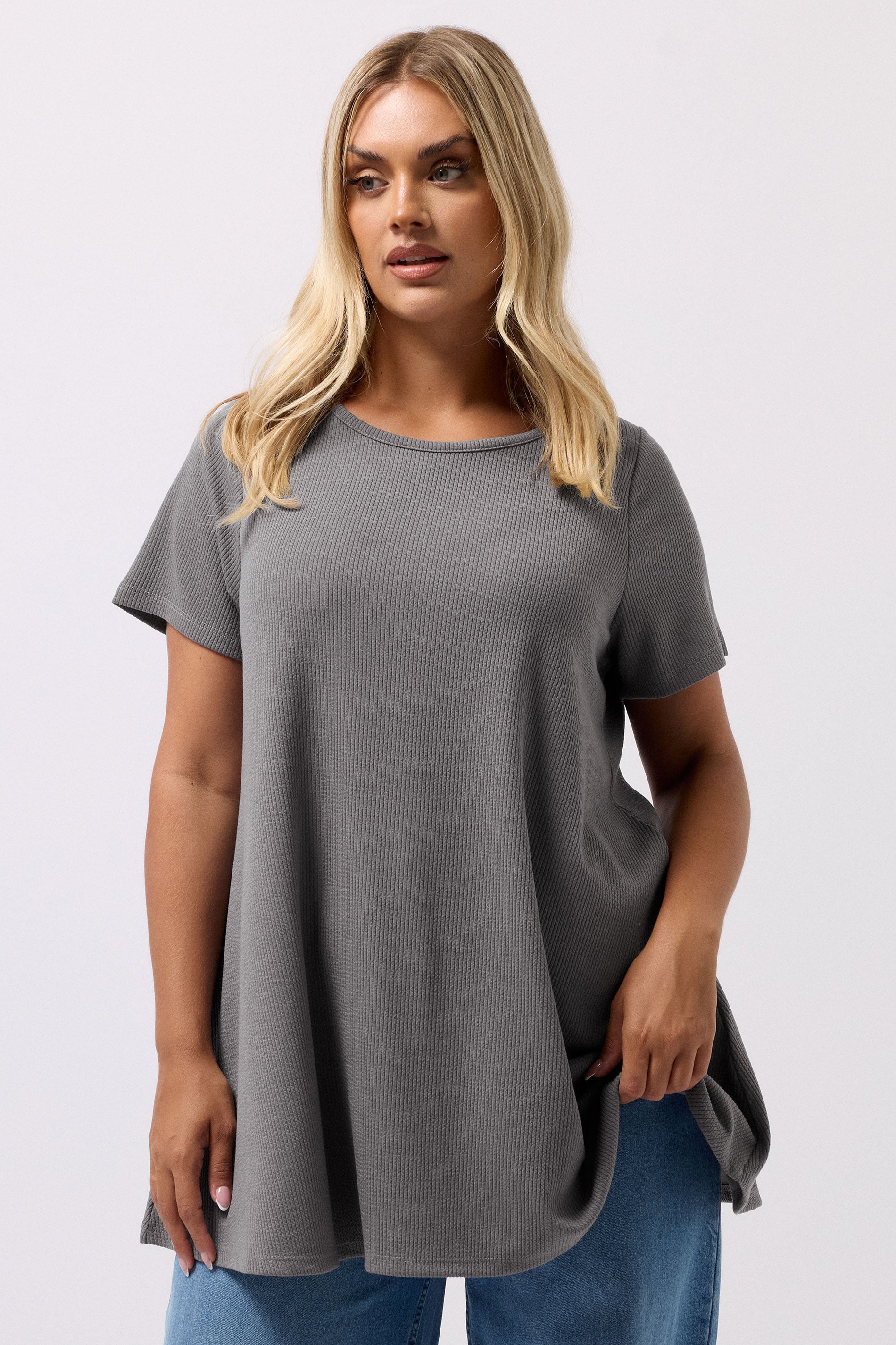 YOURS Plus Size Grey Ribbed Soft Touch T-Shirt | Yours Clothing 3