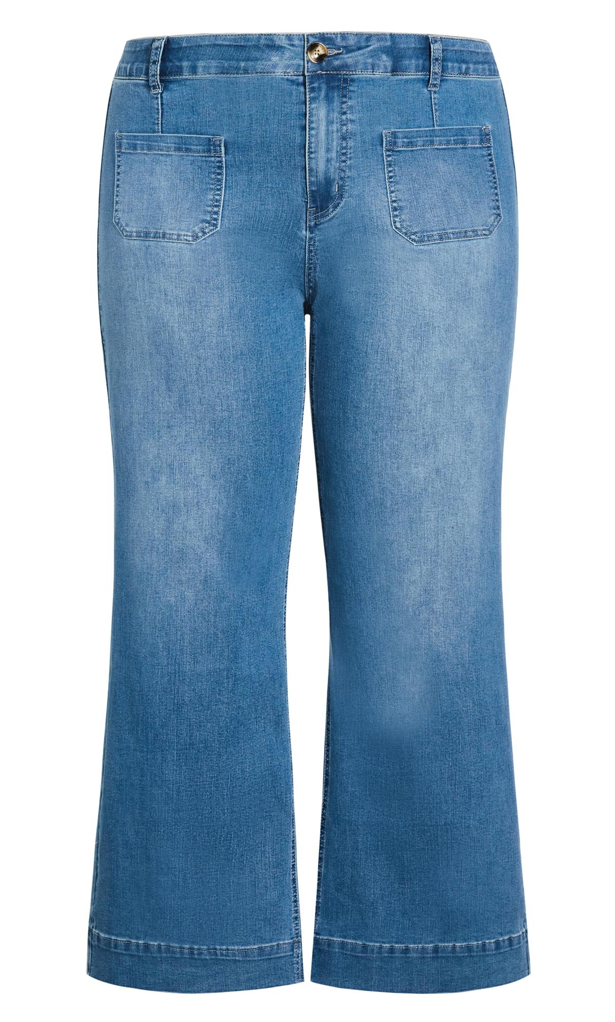 Evans Mid Blue Denim Flared Jeans | Evans