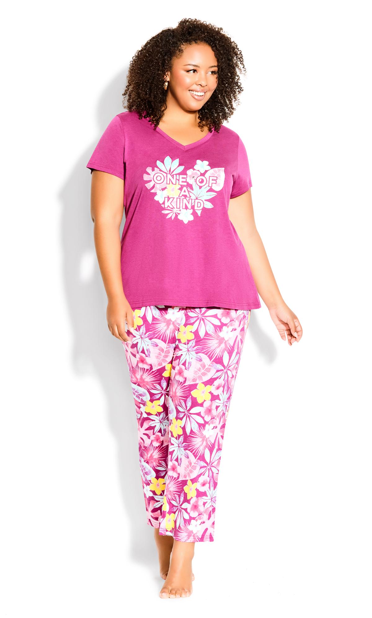 Evans Pink 'One Of A Kind' Slogan Floral Print Pyjama Top 1