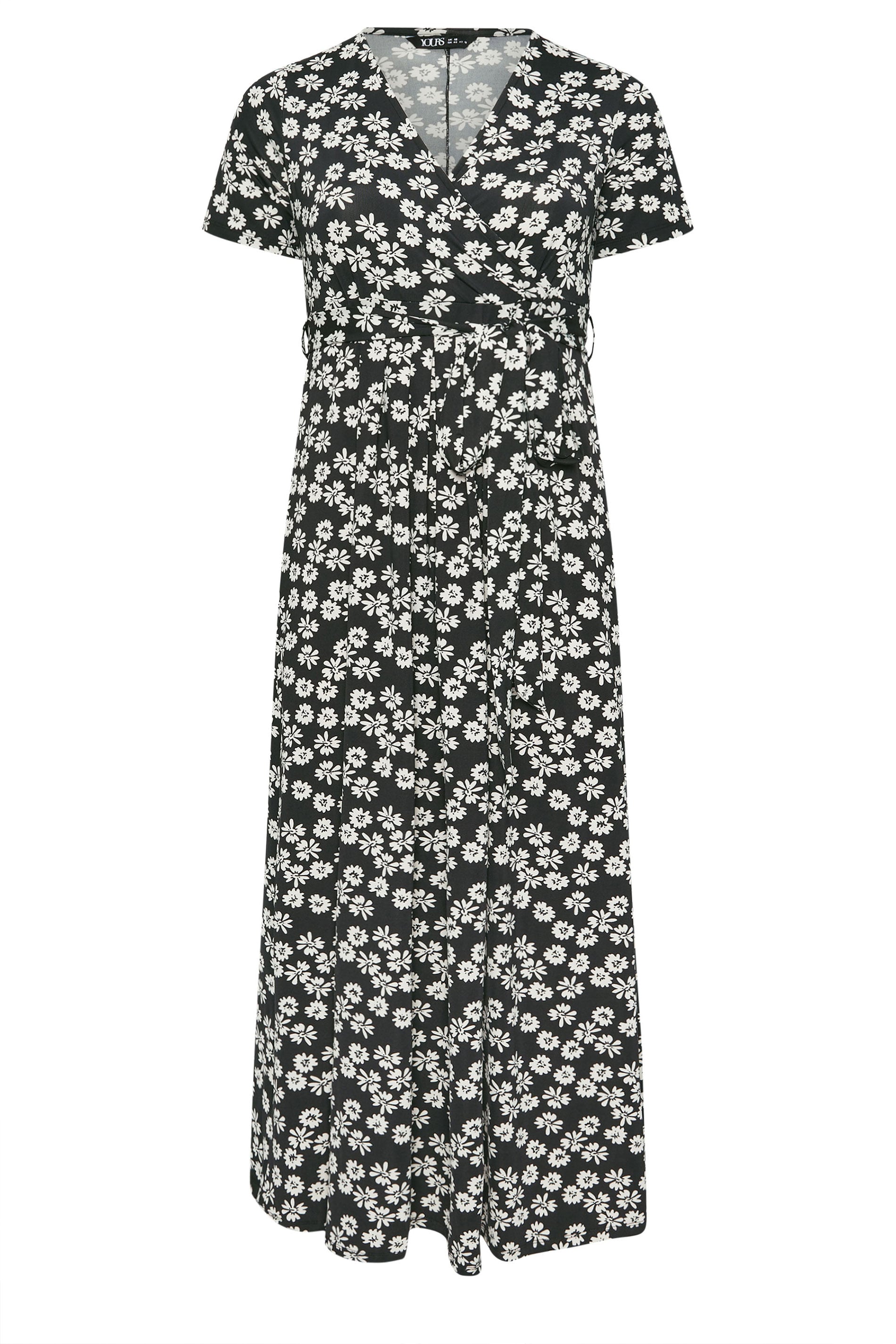 YOURS Plus Size Black Floral Short Sleeve Wrap Maxi Dress | Yours Clothing  5