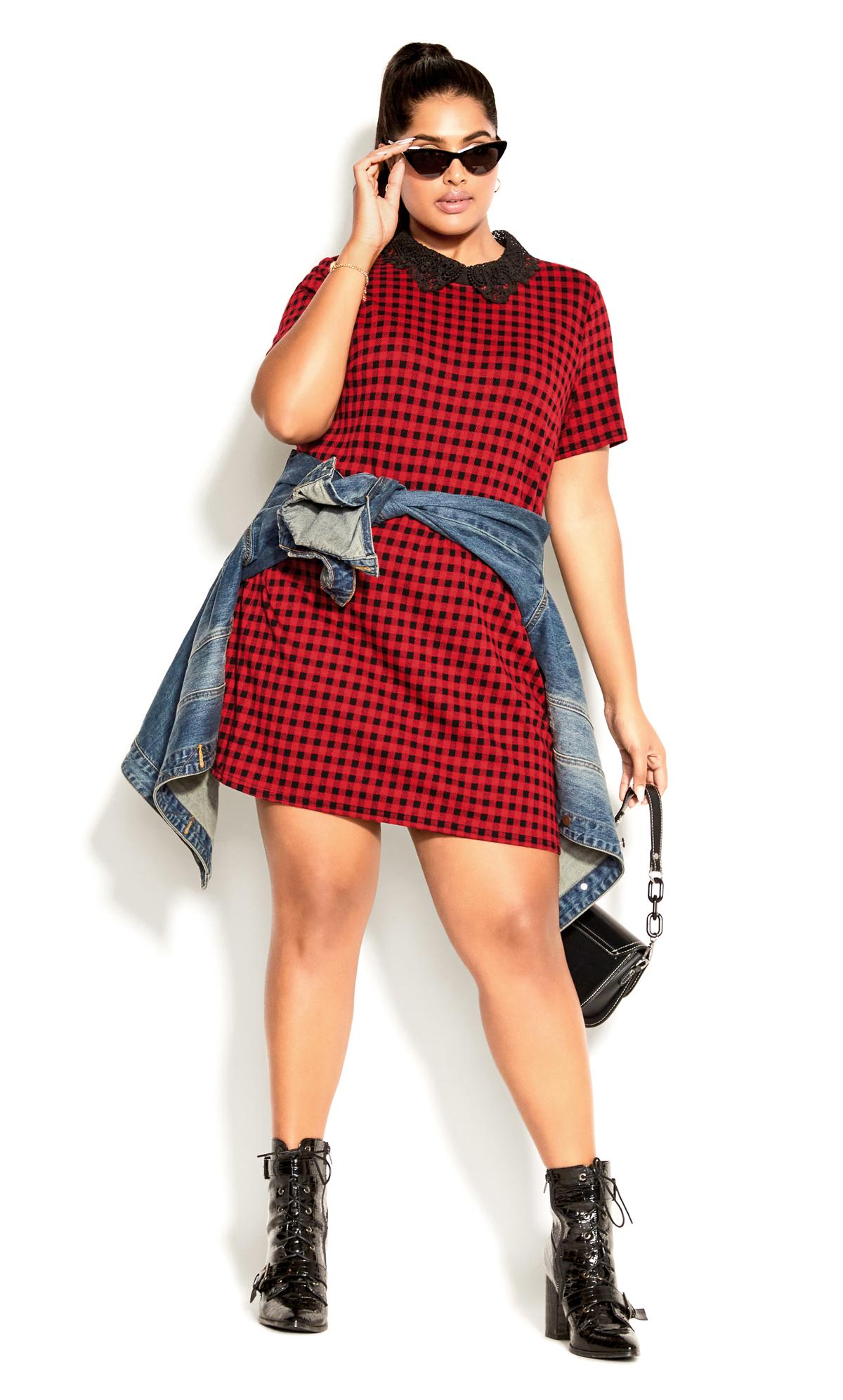 Evans Red Check Lace Collar Mini Dress 1