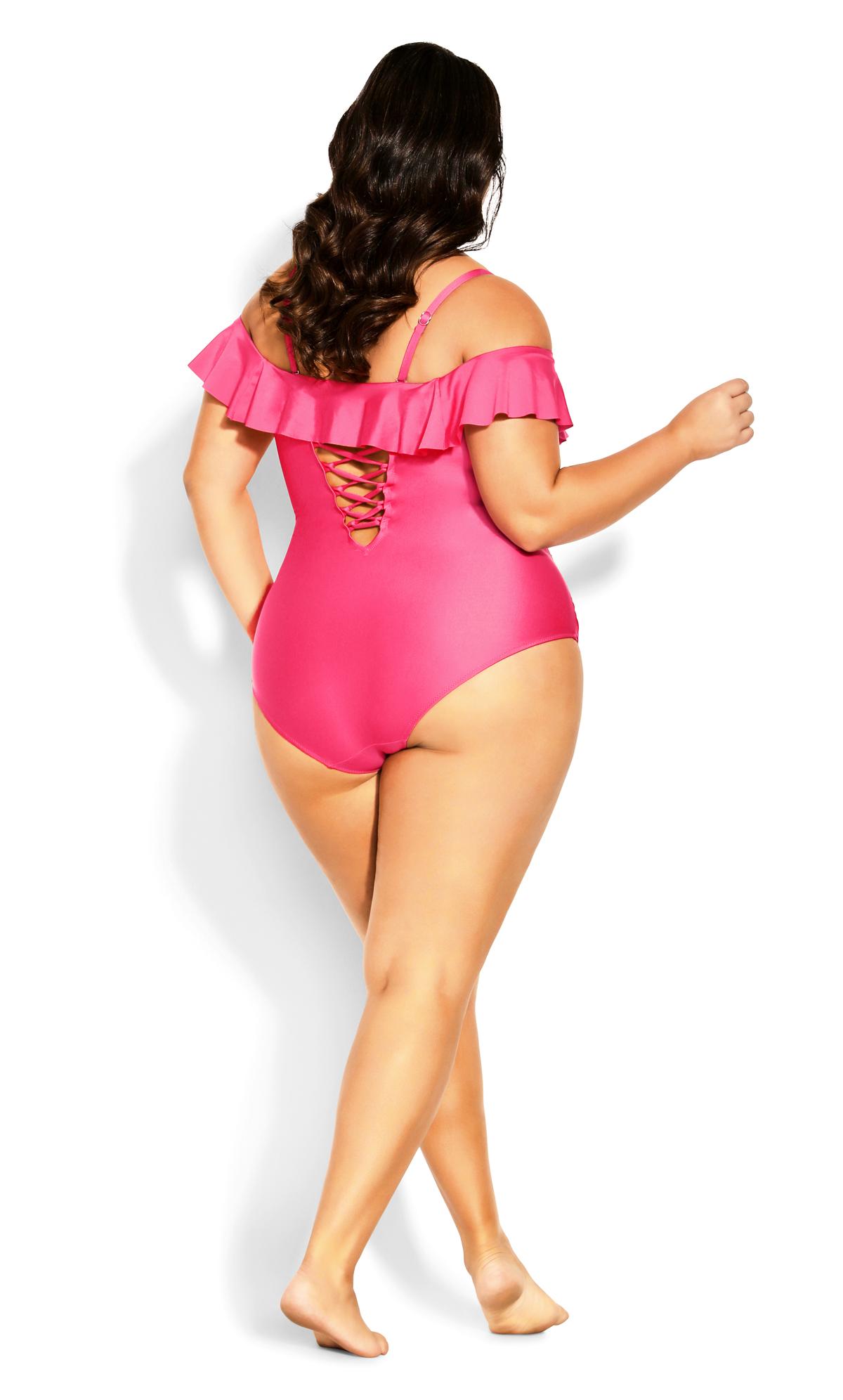 City Chic Pink Frill Bardot Swimsuit 2