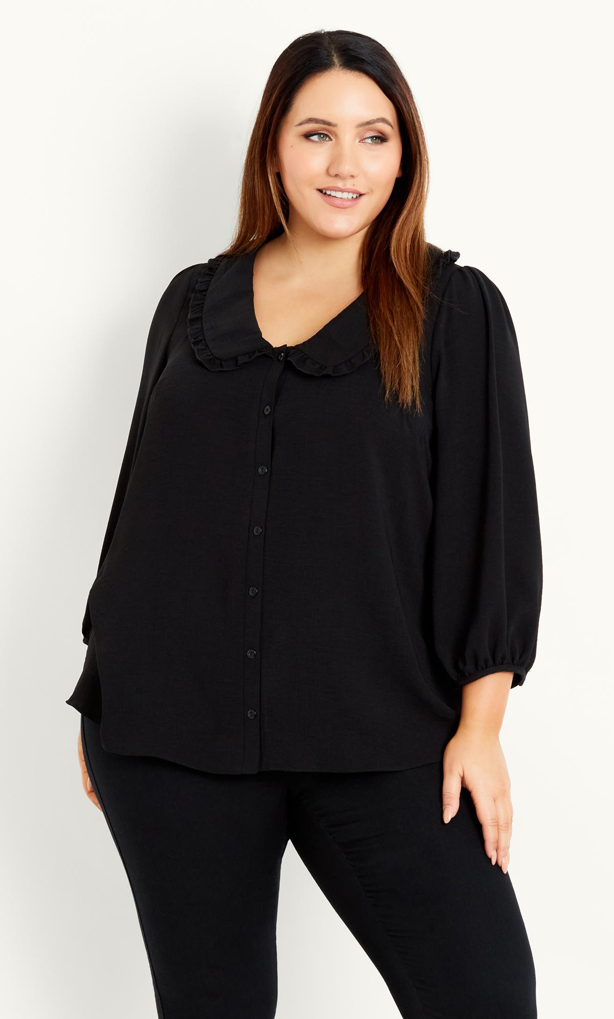 Plain Collar Top Black | Evans