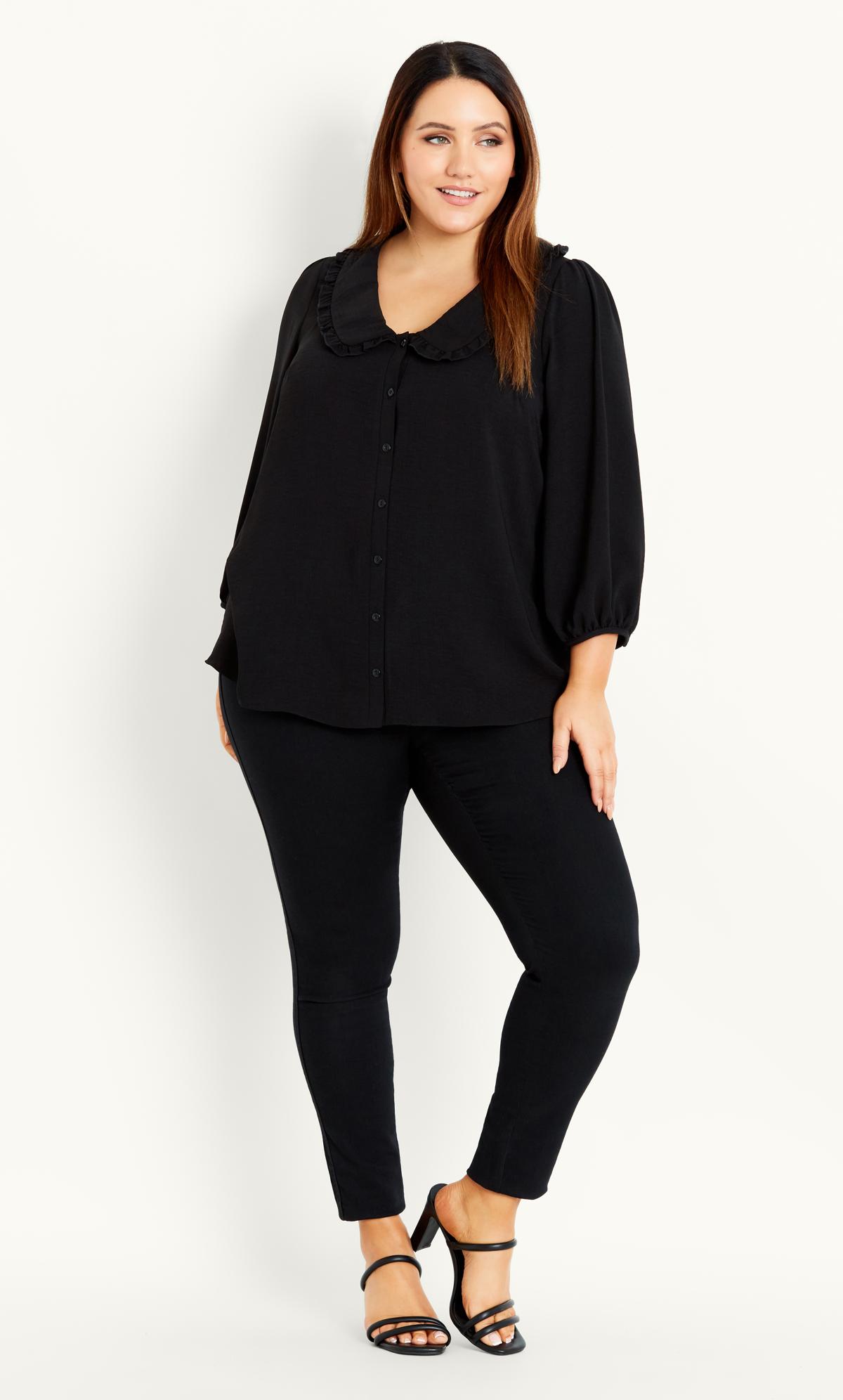 Plain Collar Top Black | Evans