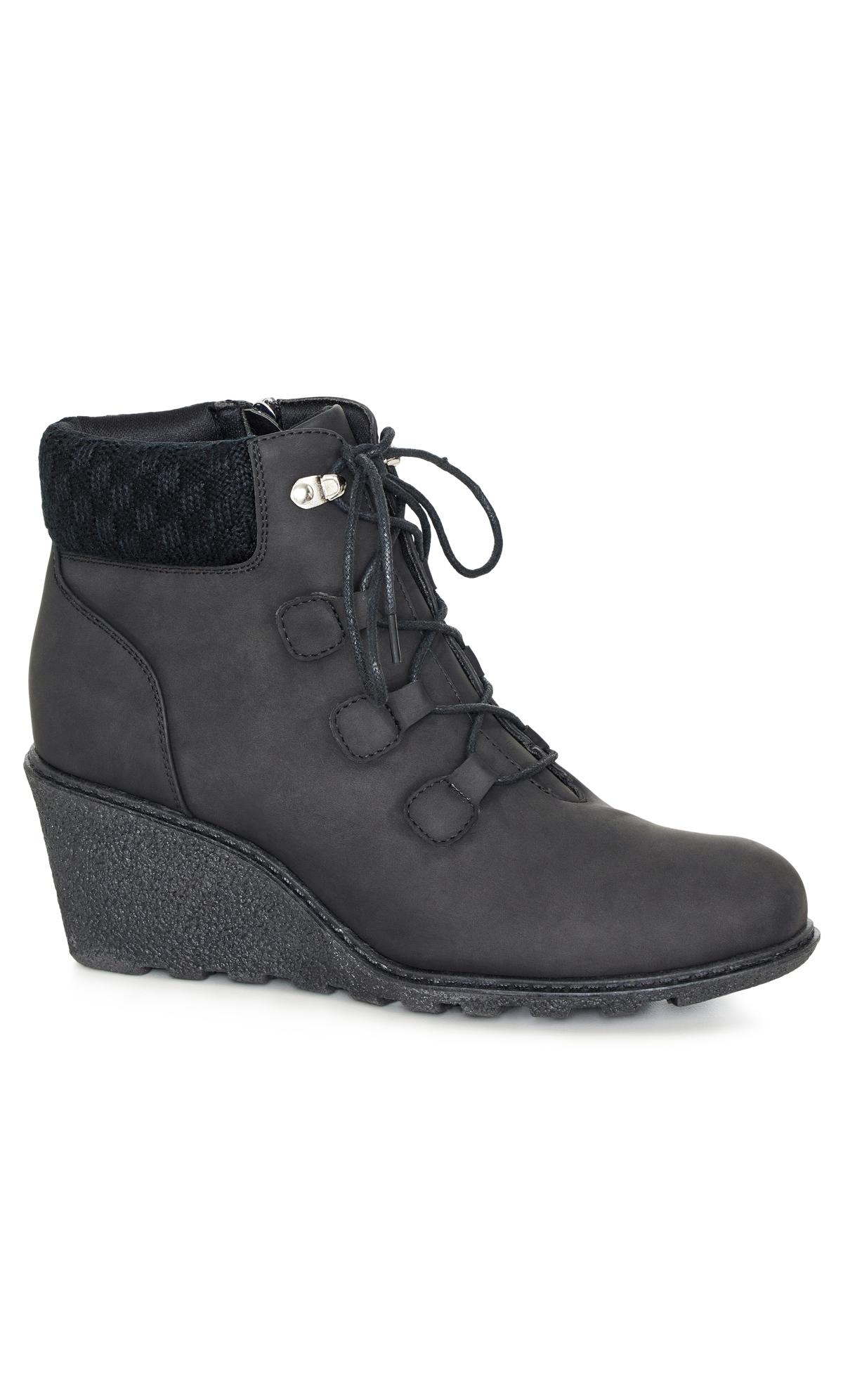 CloudWalkers Black WIDE FIT Quilted Wedge Ankle Boot 1