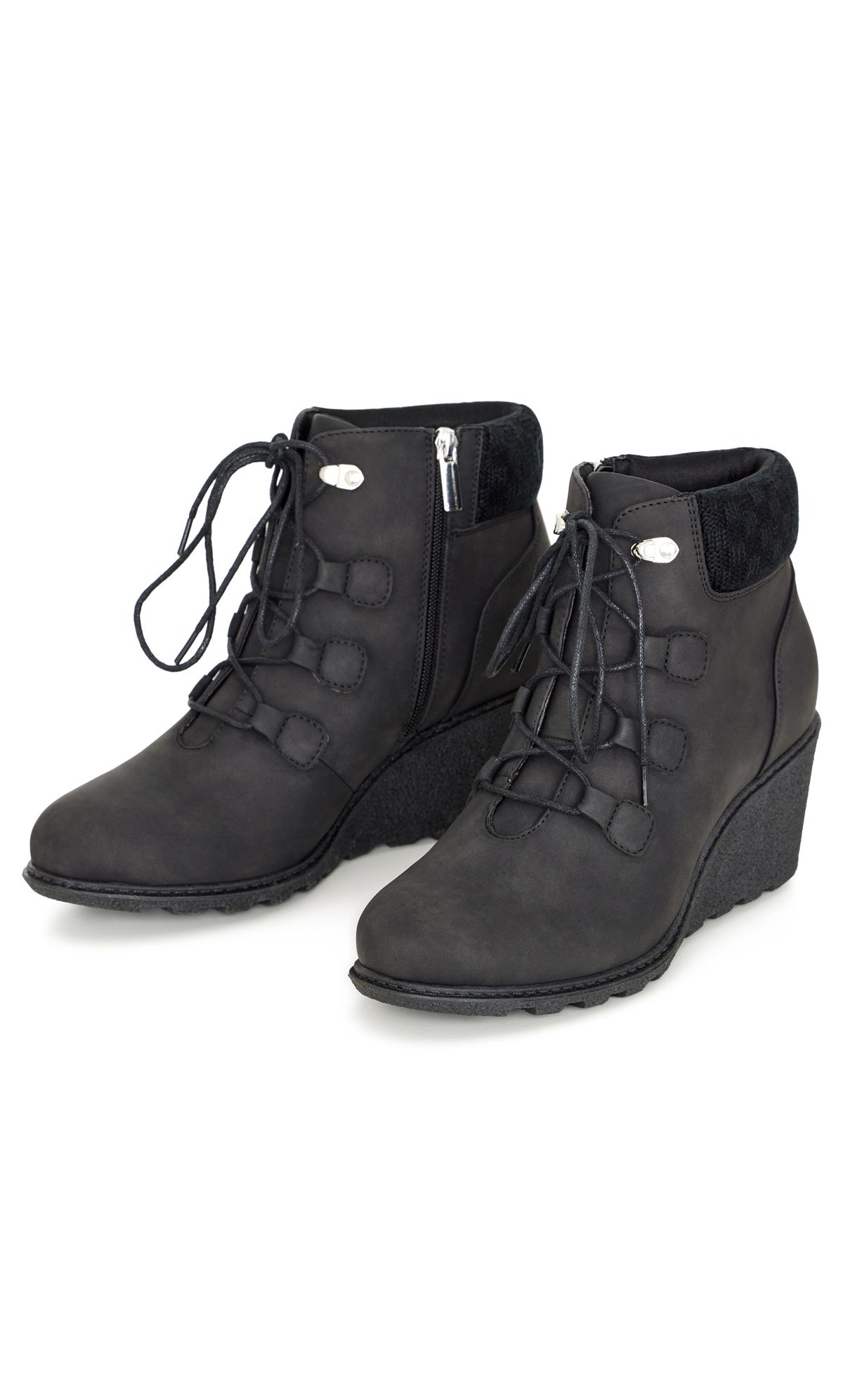 CloudWalkers Black WIDE FIT Quilted Wedge Ankle Boot | Evans