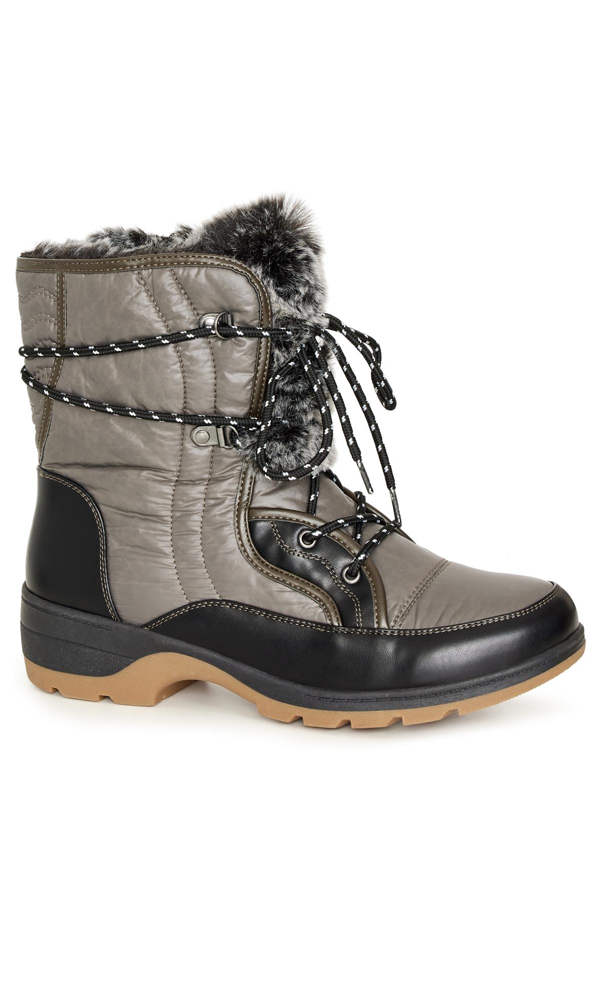 Avenue WIDE FIT Black & Grey Faux Fur Lined Snow Boots 2