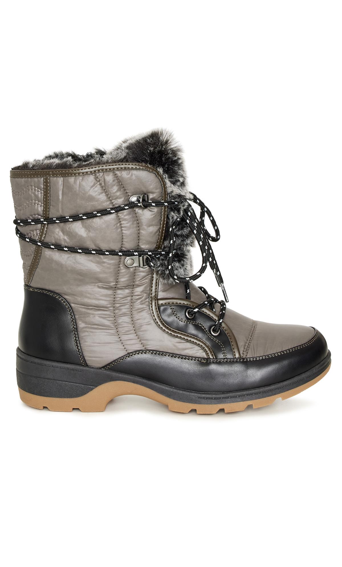 Avenue WIDE FIT Black & Grey Faux Fur Lined Snow Boots 1