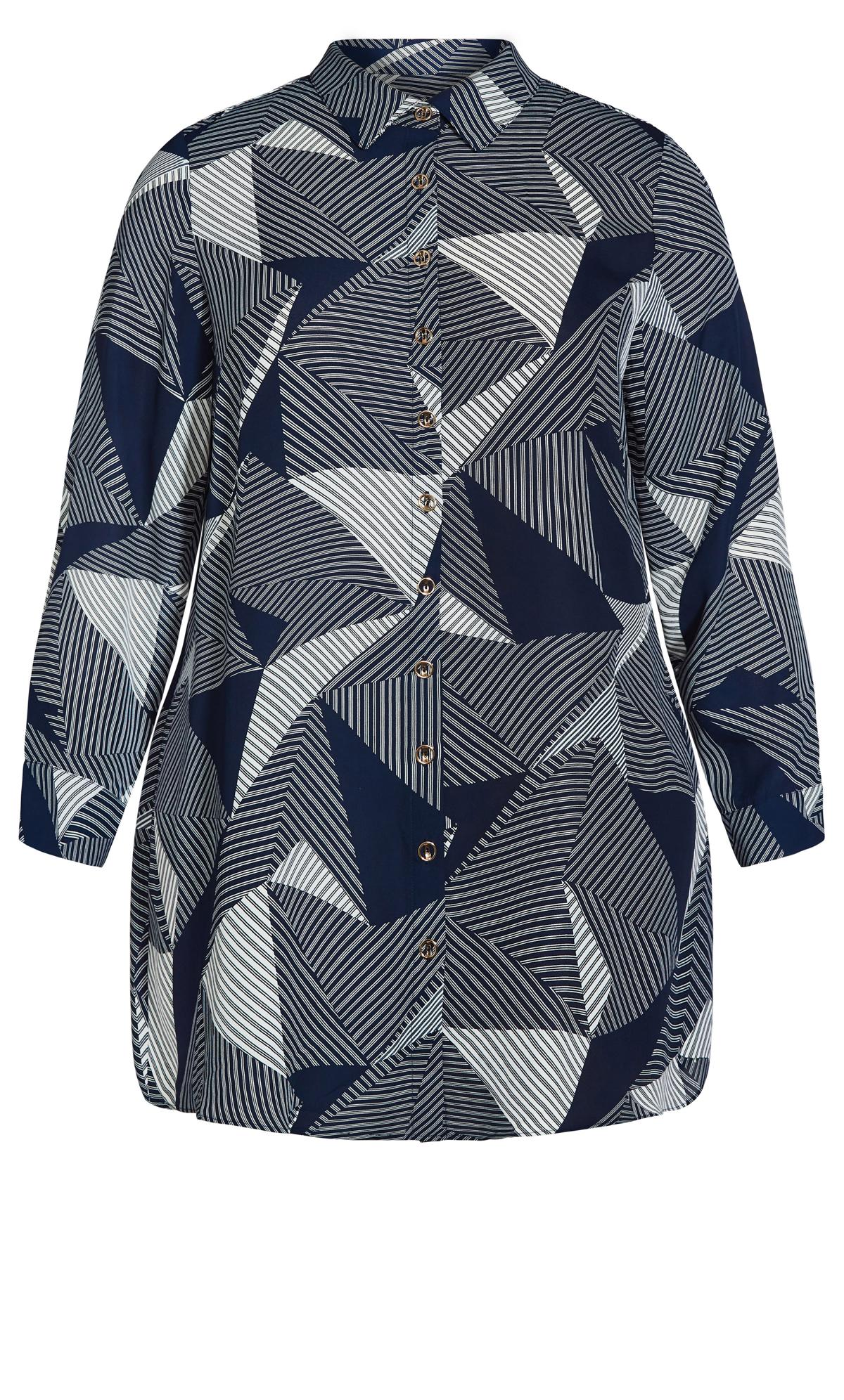 Evans Navy Celeste Longline Print Shirt | Evans