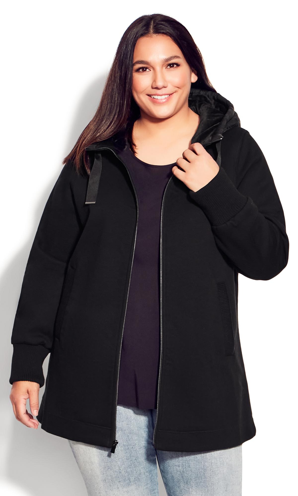 Black Fleece Hood Fashion Coat 2
