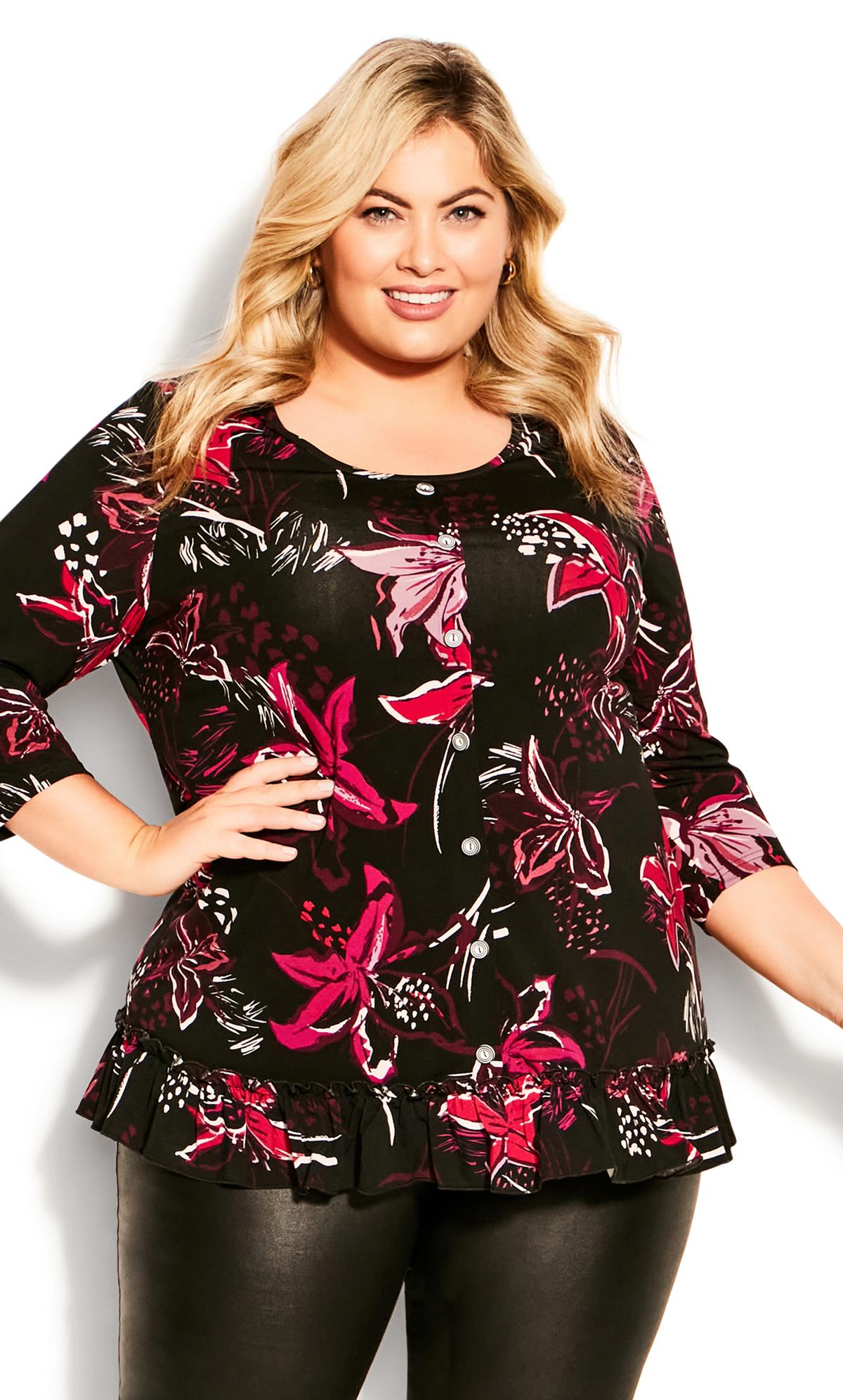 Ainsley Round Neck Button Berry Print Top  2