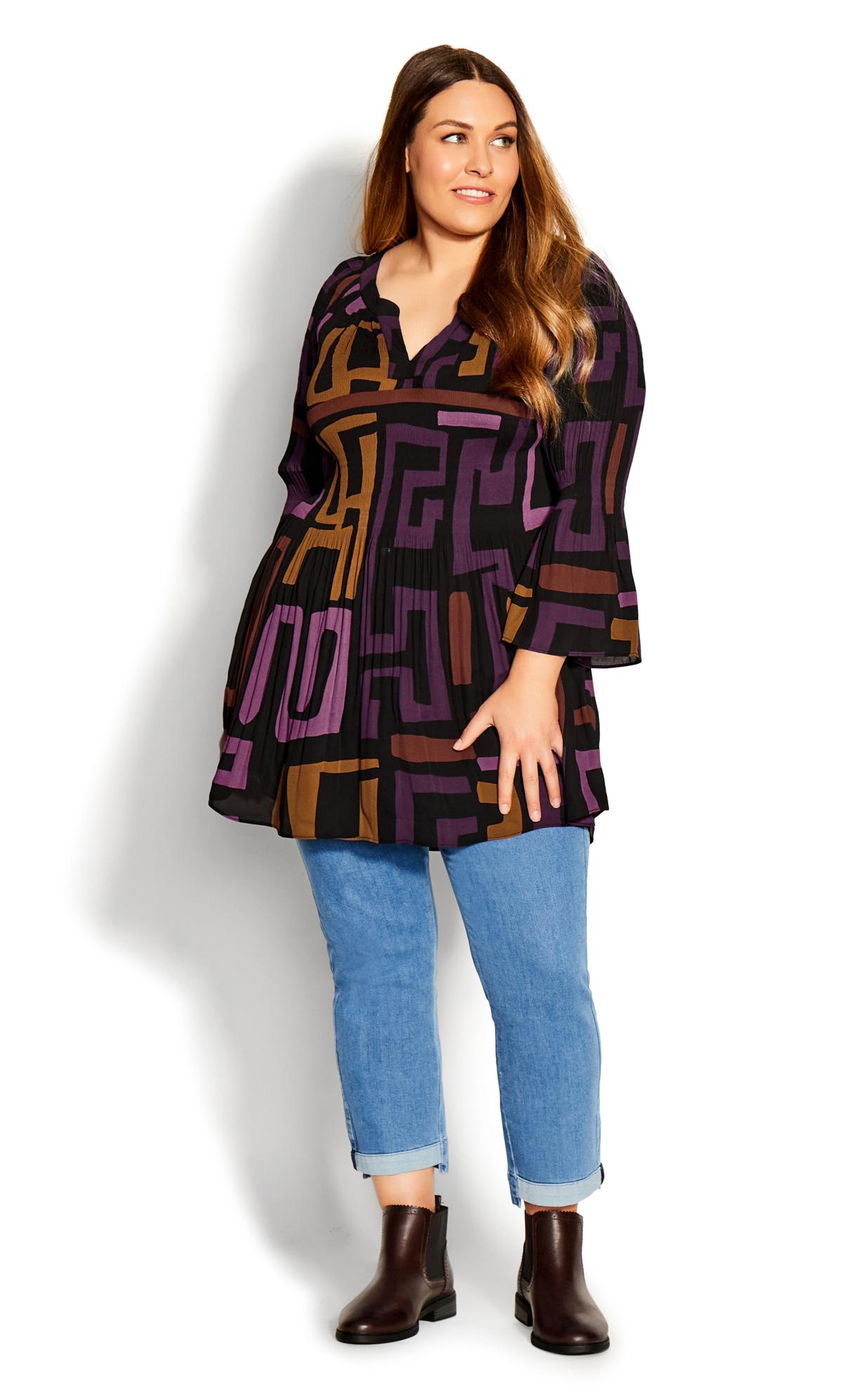 Pleater Boat Neck Bell Flare Pleat Sleeves Plum Geo Tunic 3