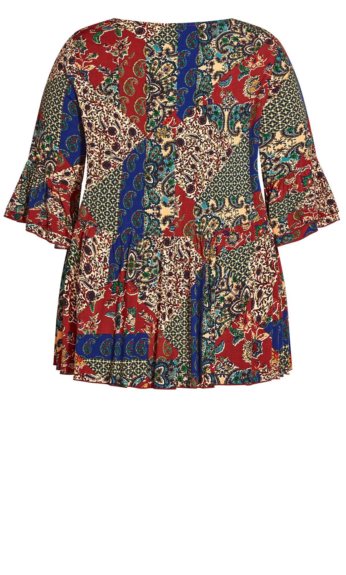 Evans Brown Patchwork Print Top | Evans