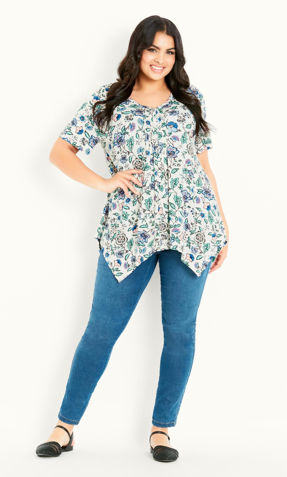 Pintuck Paisley Mint Top | Evans