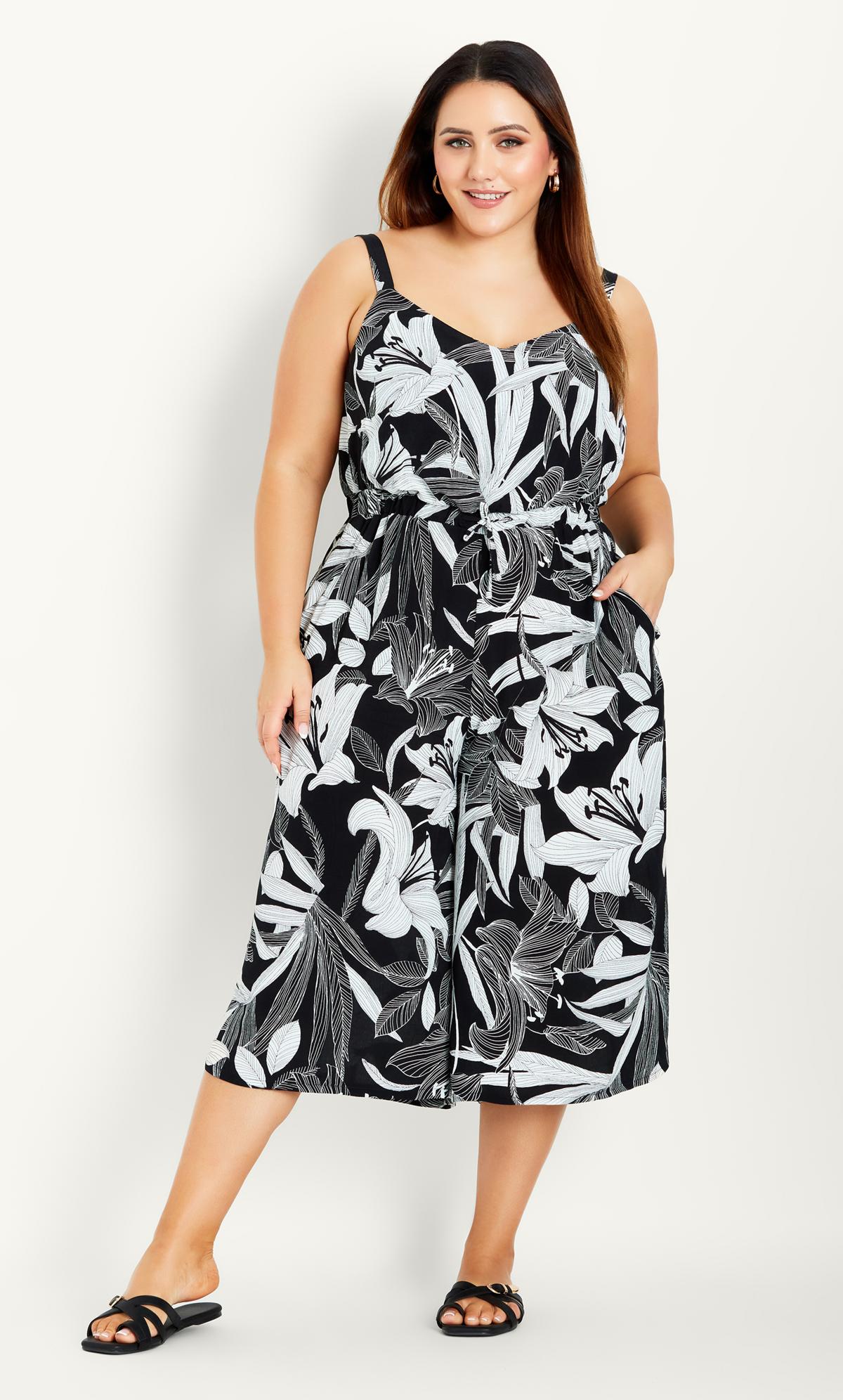 Tropical Jumpsuit Black And White 1