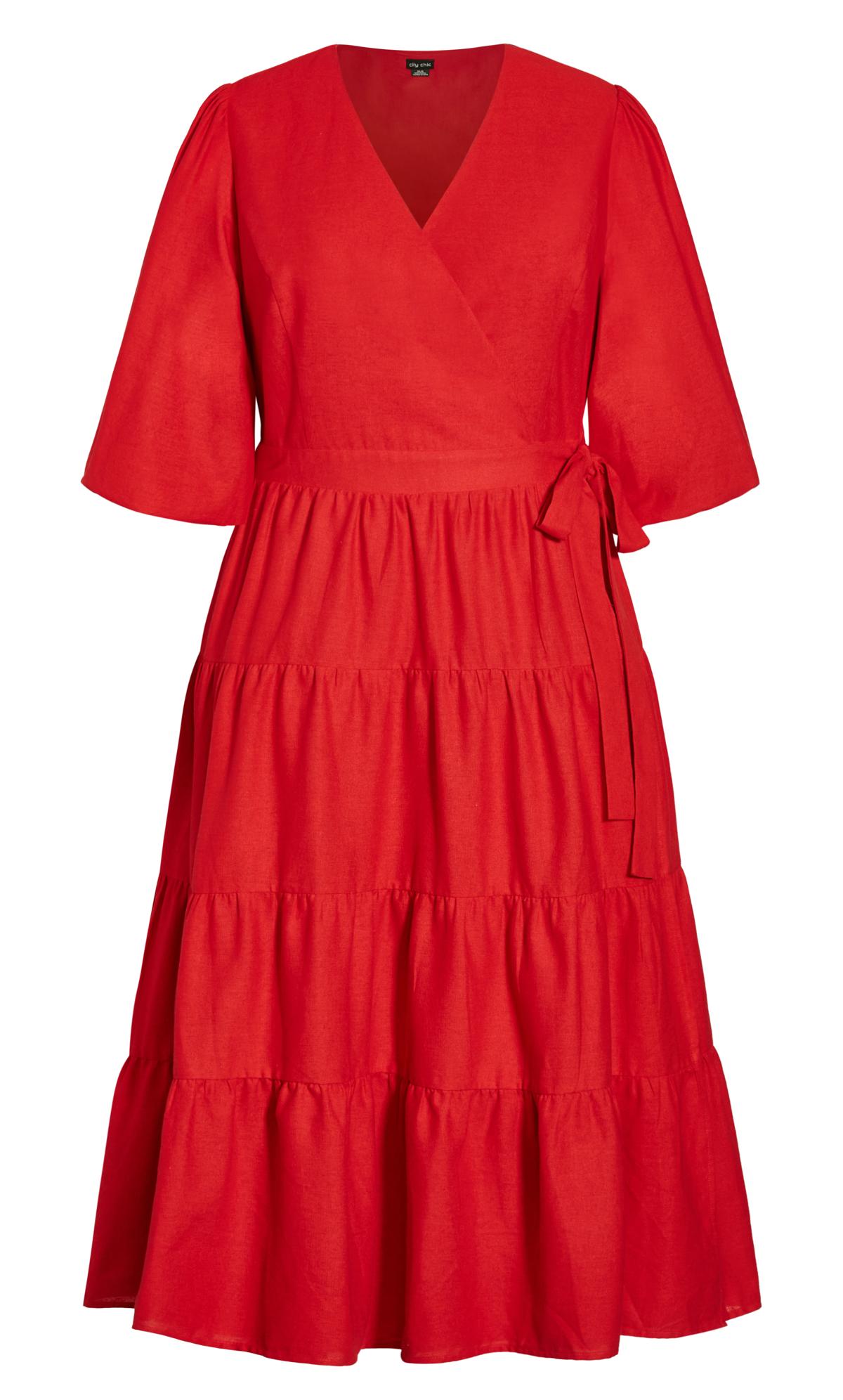 English Rose Wrap Tiered Linen Puff Sleeved Red Maxi Dress 3