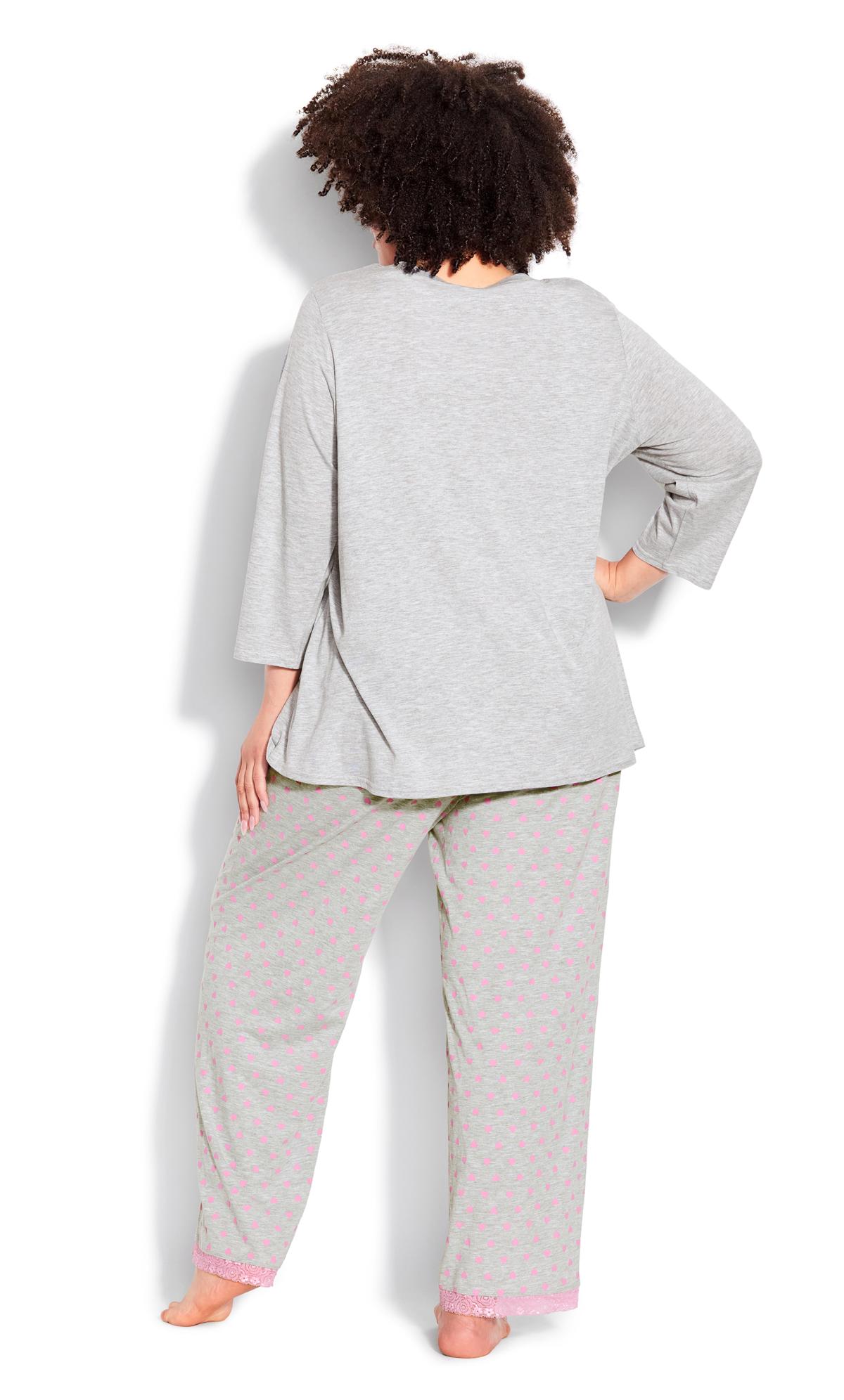 Evans Grey & Pink Heart Print Pyjama Bottom 3