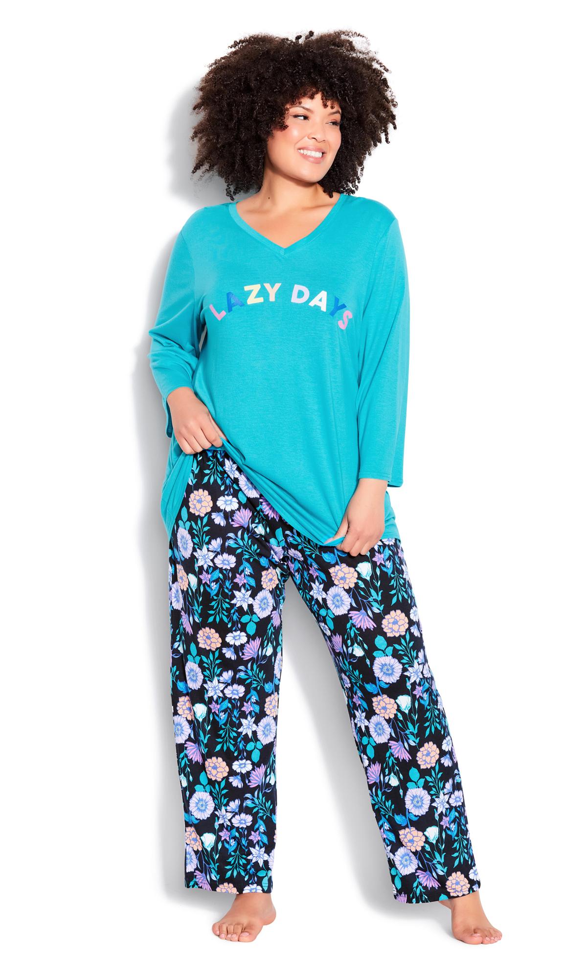 Avenue Blue 'Lazy Days' Slogan Pyjama Top 1