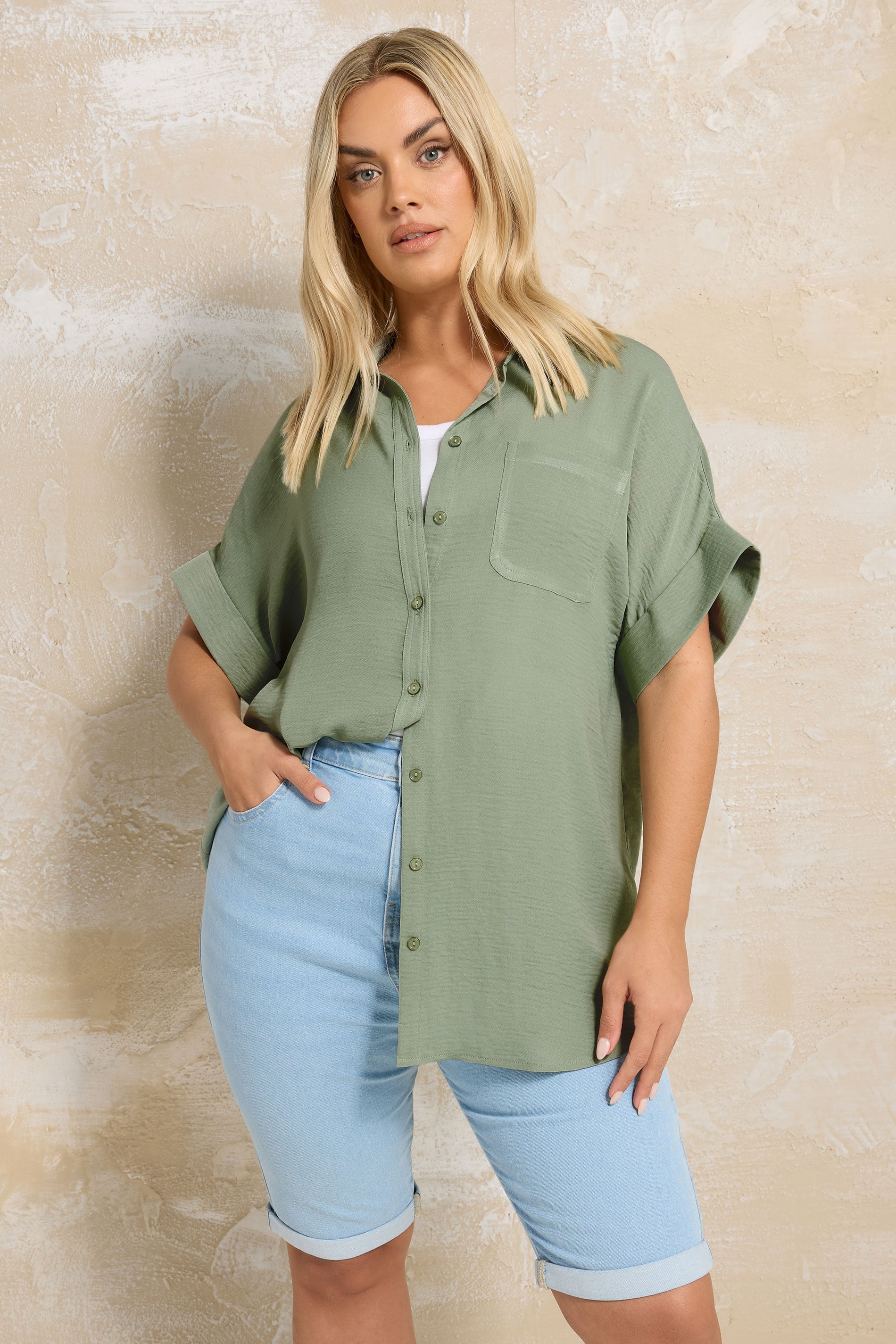 YOURS Plus Size Green Button Through Oversized Shirt | Yours Clothing 3