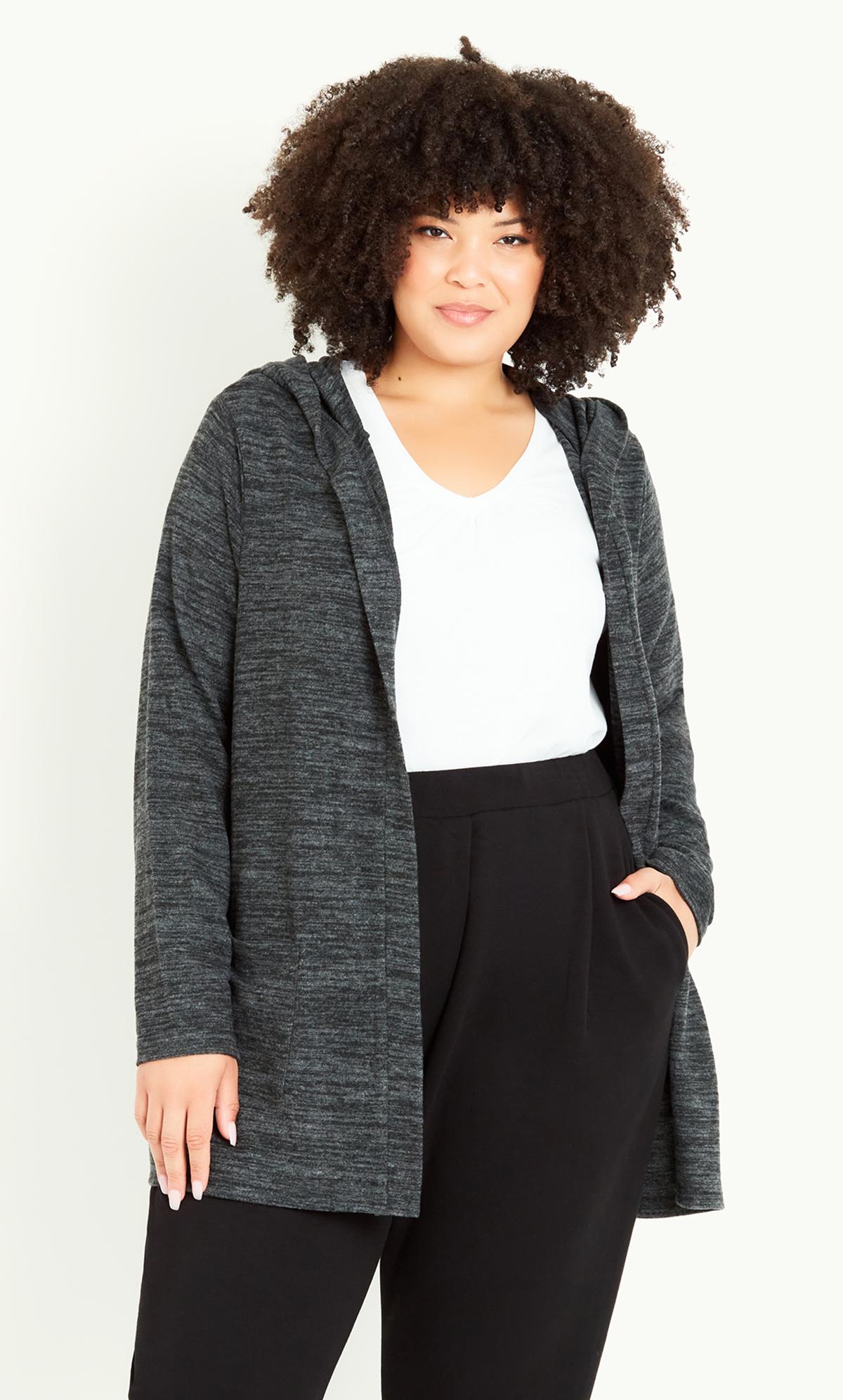 Evans Charcoal Grey Soft Touch Hooded Cardigan | Evans 2