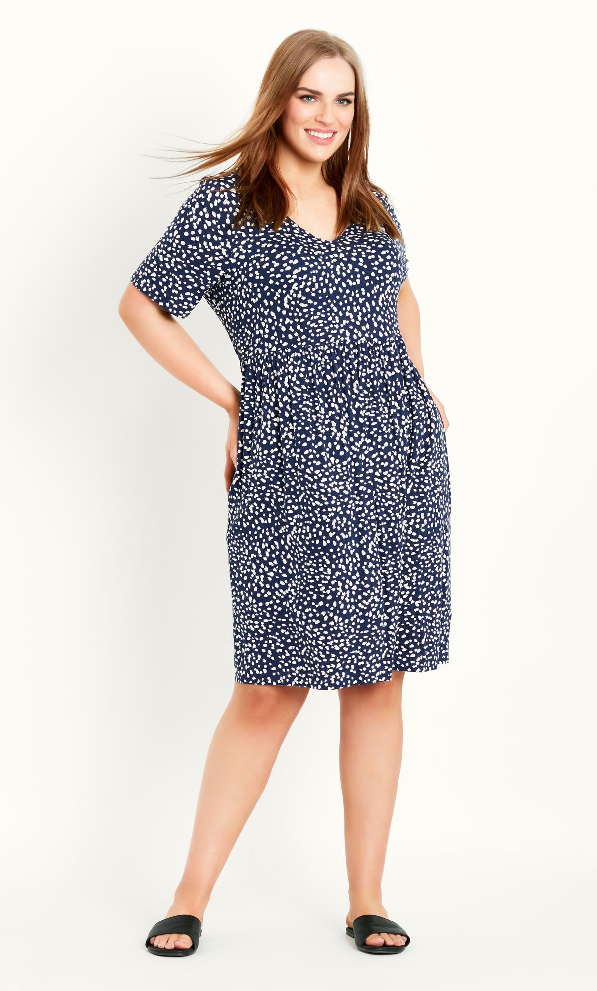 Spot Navy Short Sleeve Dress | Evans