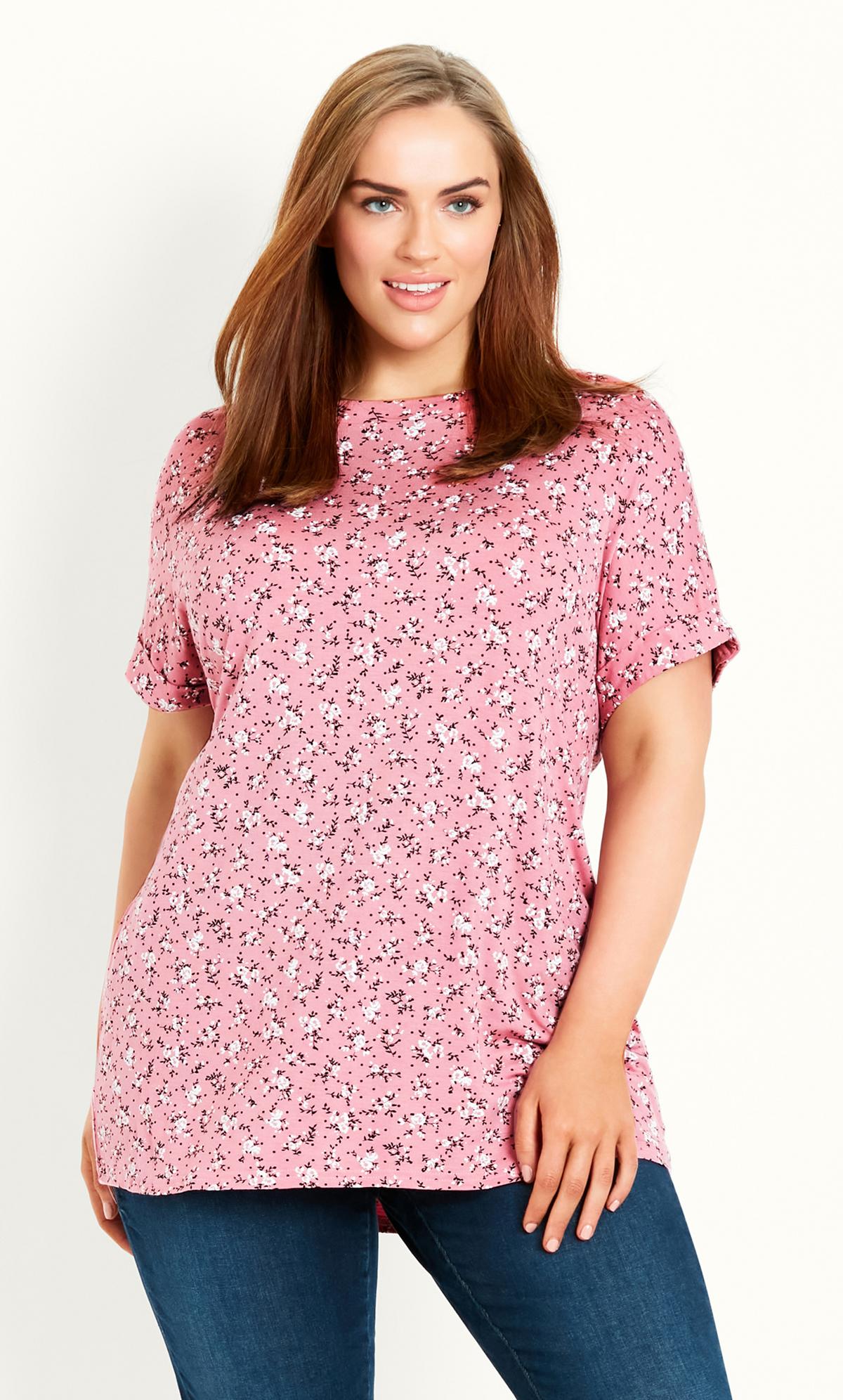 Ditsy Floral Cuff Sleeve Top Pink 1