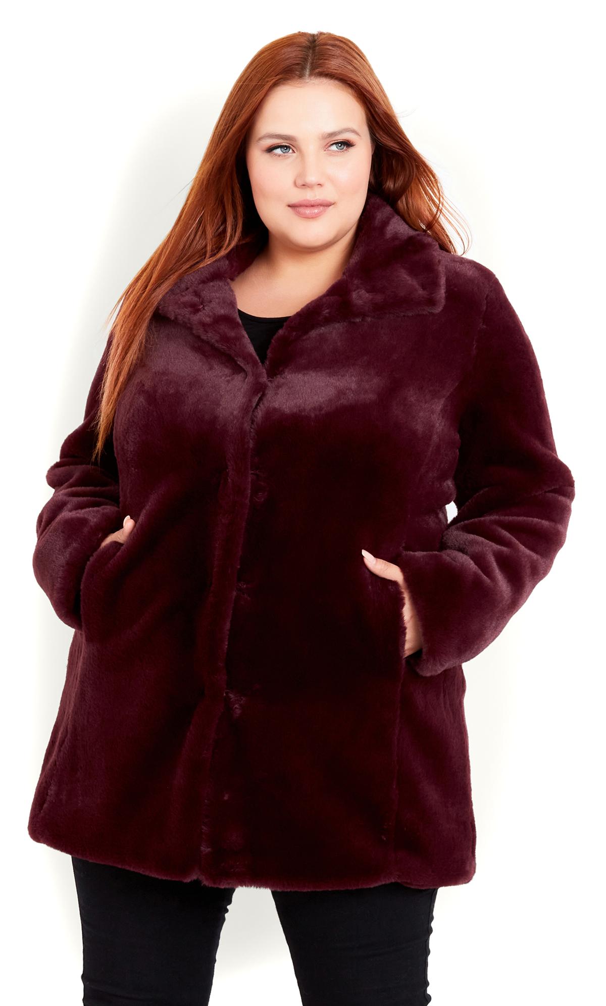 Evans Burgundy Red Faux Fur Coat | Evans 2