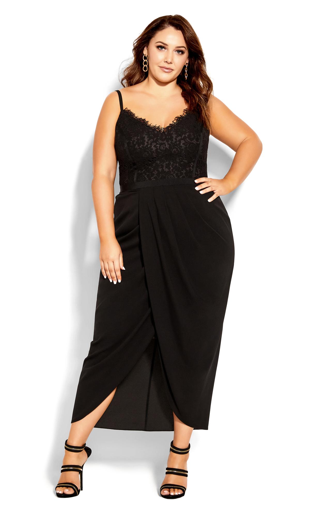 Lace Touch Tulip Black V-Neck Maxi Formal Dress
