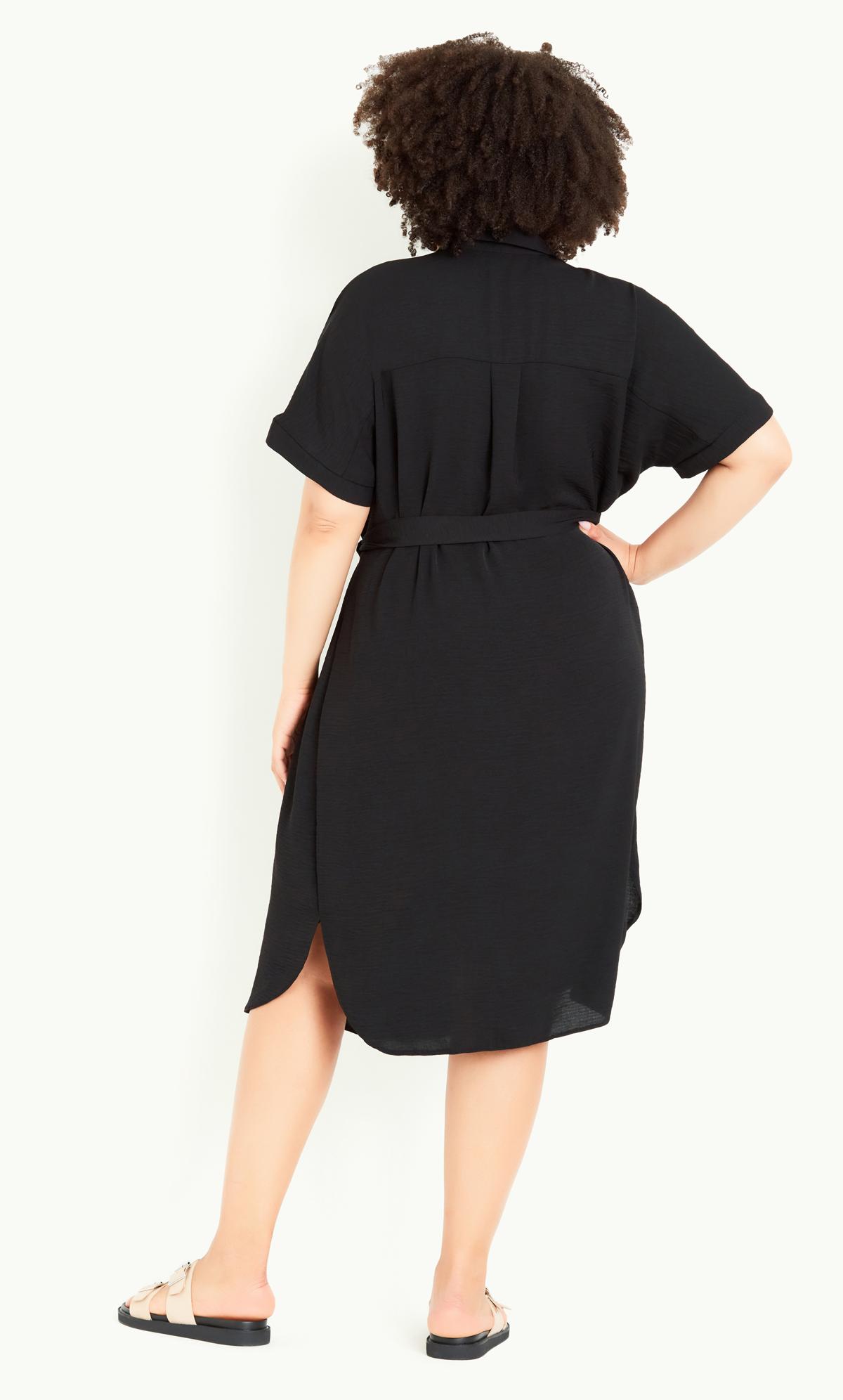 Midi Tie Waist Black Shirt Dress | Evans