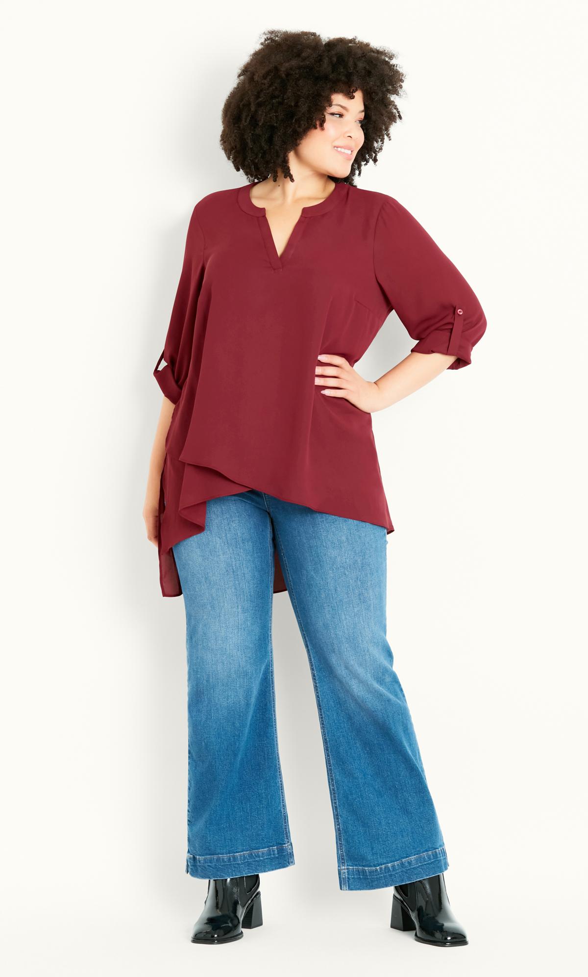 Evans Burgundy Red Asymmetrical Shirt | Evans 9