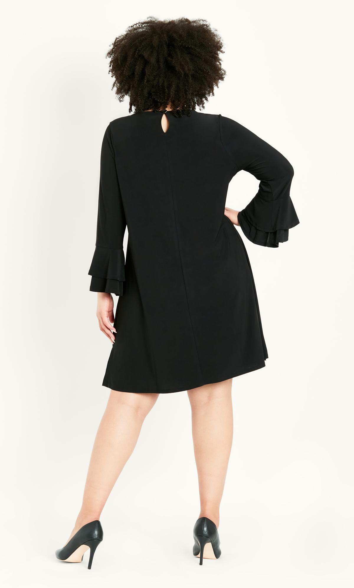 Frill Sleeve Black Plain Dress 3