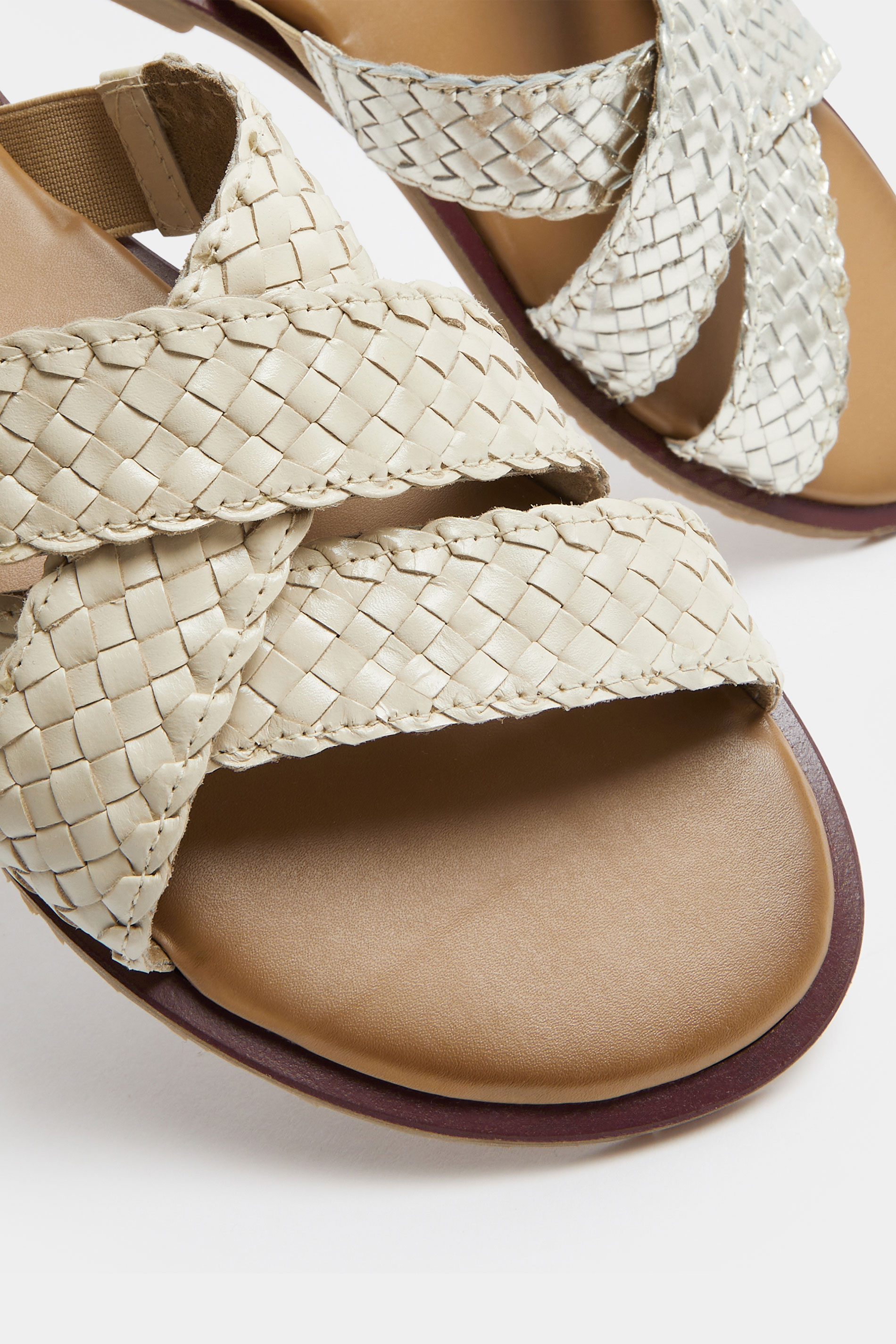 LTS Ivory White Faux Leather Woven Mule Sandals In Standard Fit | Long Tall Sally 6