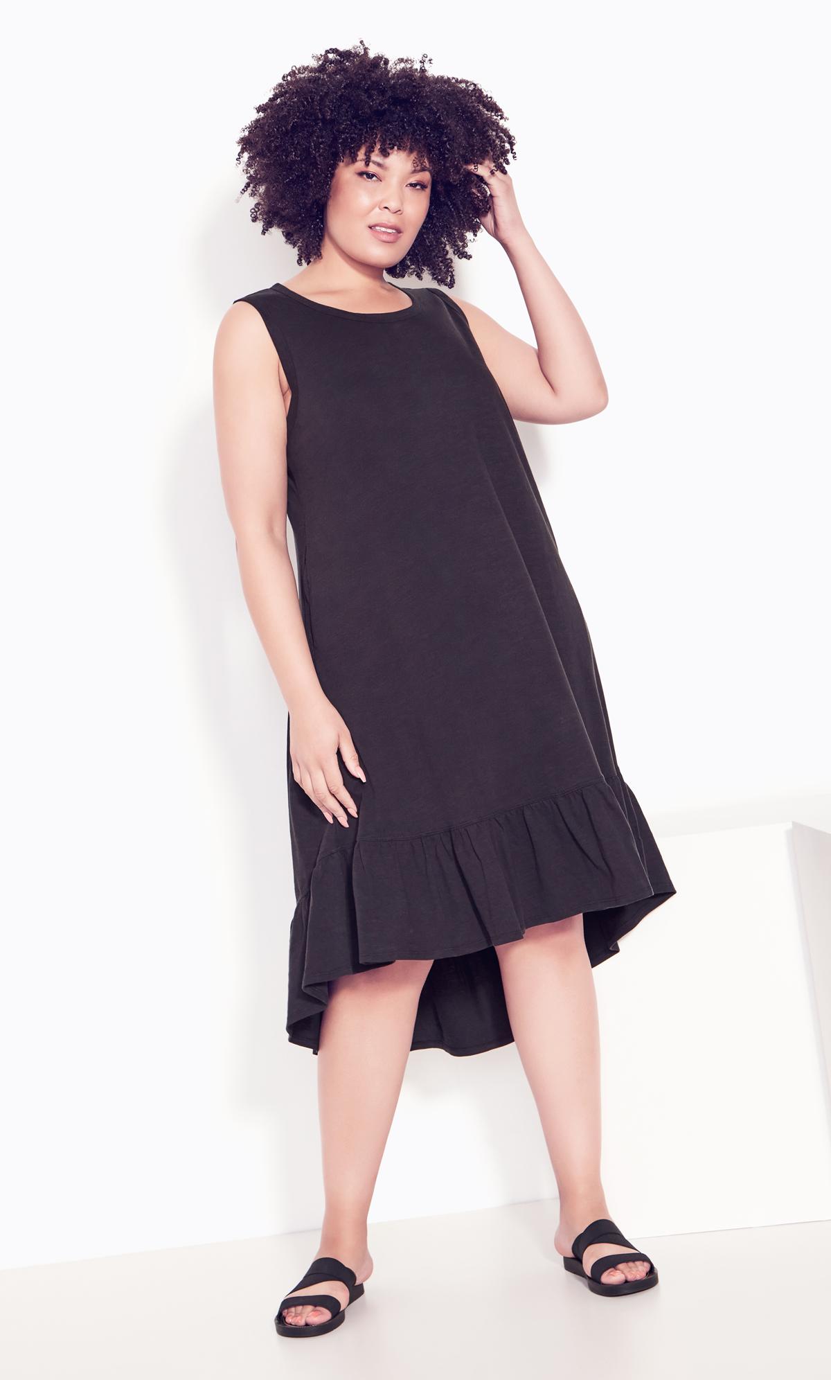 Evie Ruffle Sleeveless Black Plain Dress 3