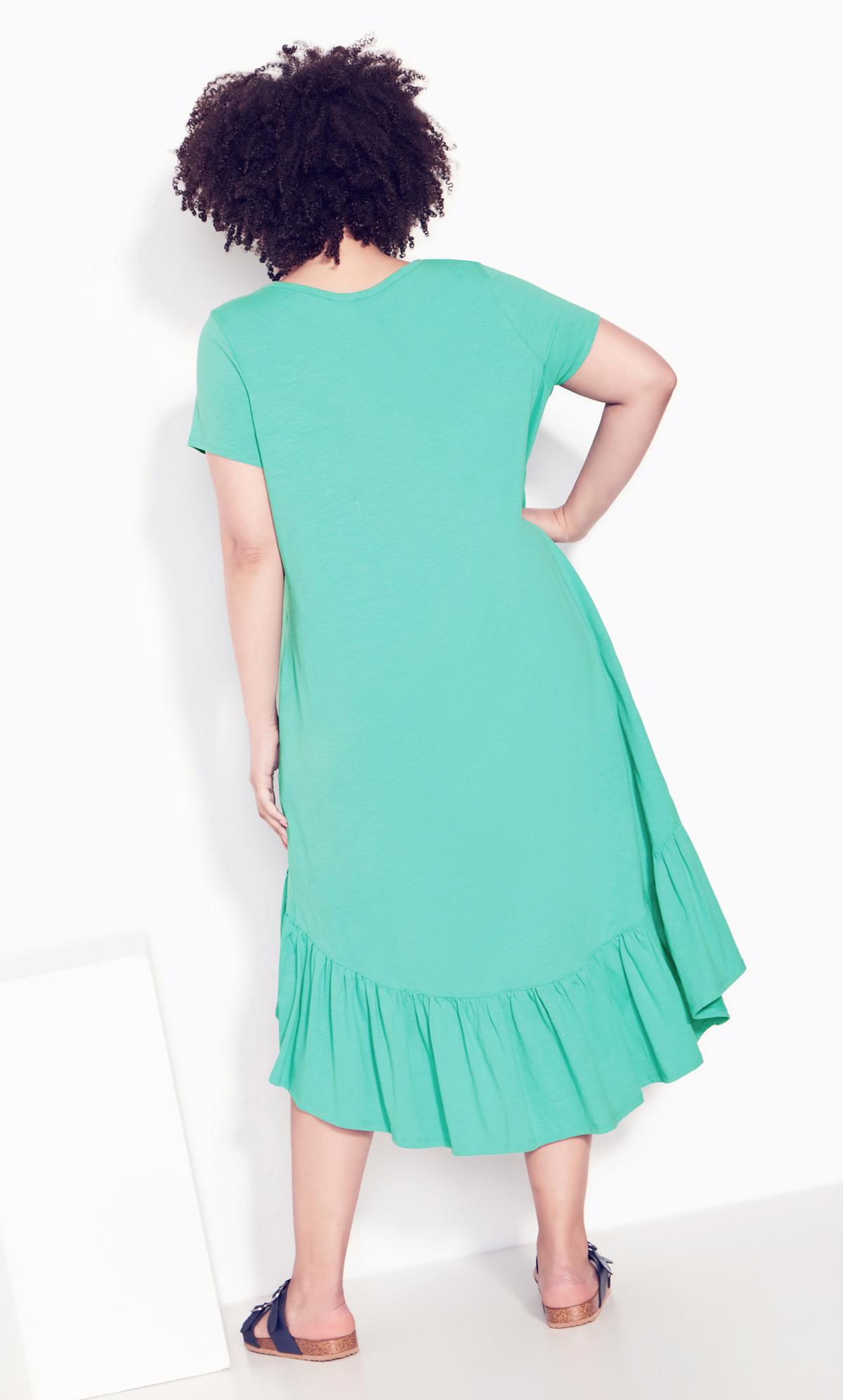 Ella Ruffle Jade Plain Dress 2