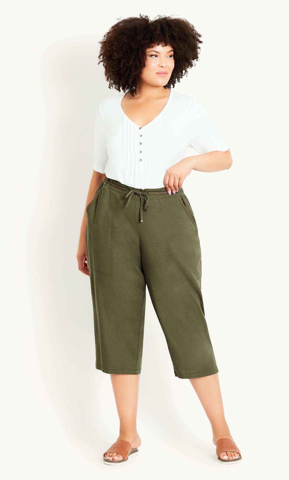 Khaki Linen Blend Crop Trouser 1