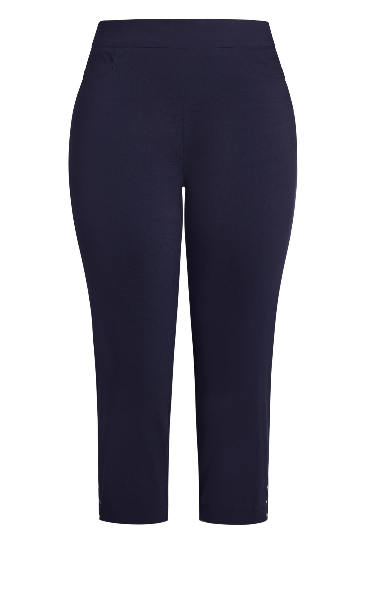 Evans Navy Blue Cut Out Stud Cropped Leggings 8
