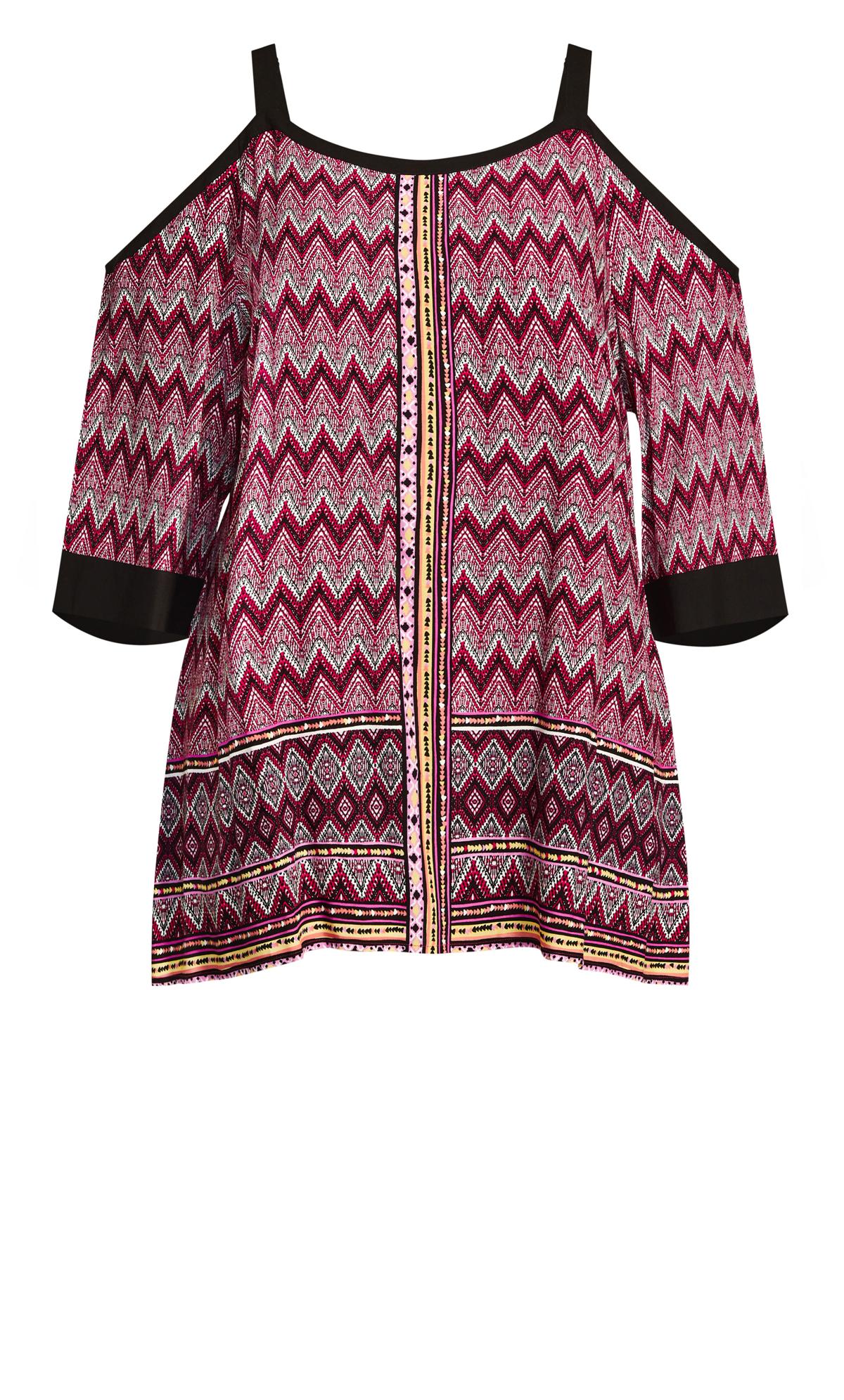 Evans Black & Red Tribal Cold Shoulder Vest Top 6