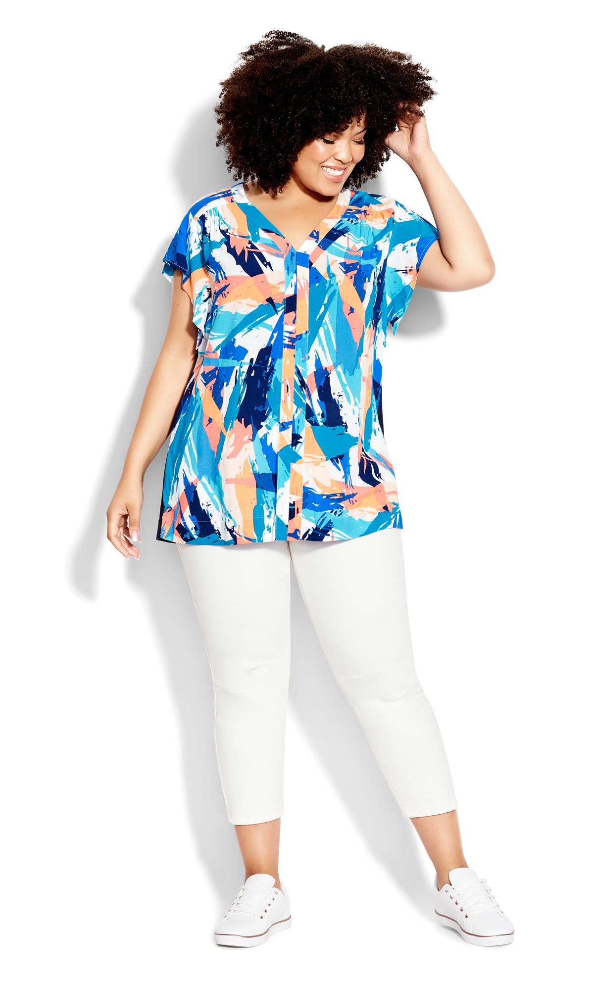 Evans Blue Mixed Media V-Neck Ruffle Top 2