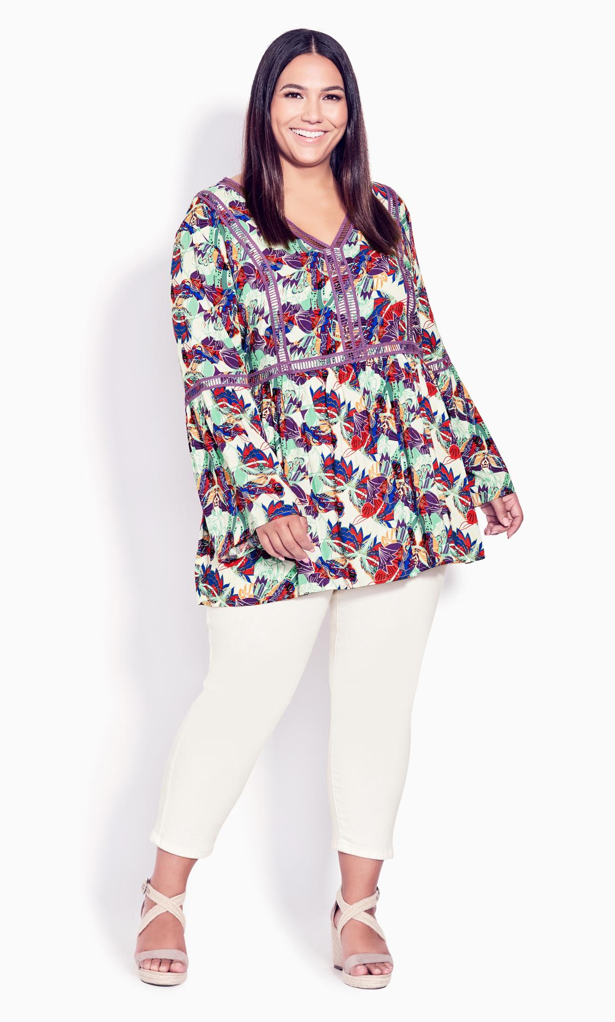 Boho Bell Sleeve Ivory Abstract Top 1