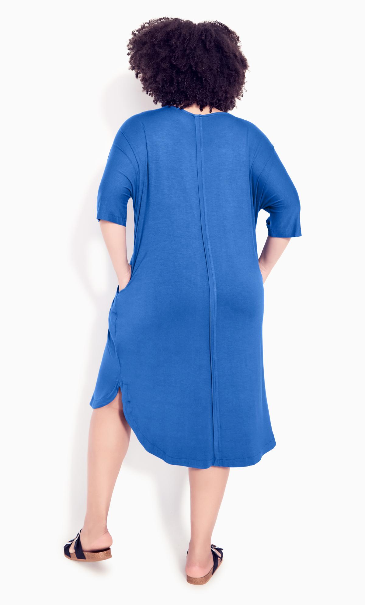 Knit Pocket Blue Plain Dress 2
