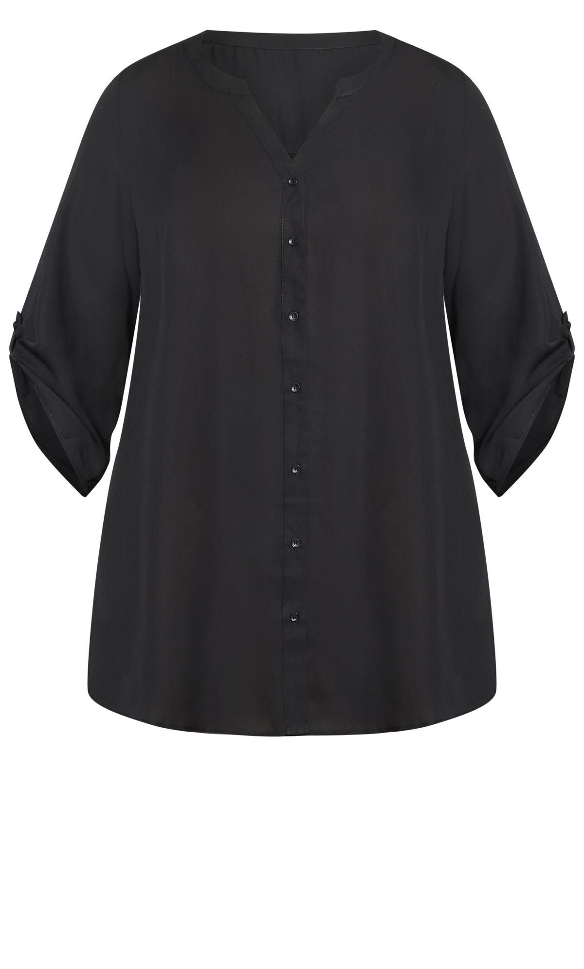 Evans Black Button Through Longline Shirt | Evans