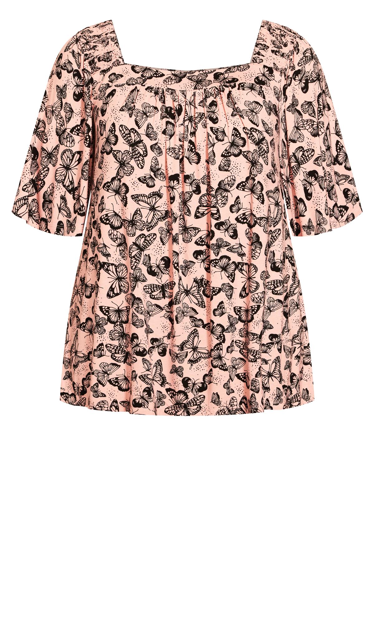 Smock Square Neck Blush Print Top | Evans