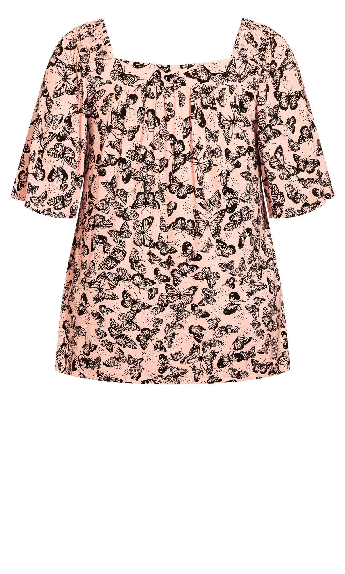 Smock Square Neck Blush Print Top | Evans