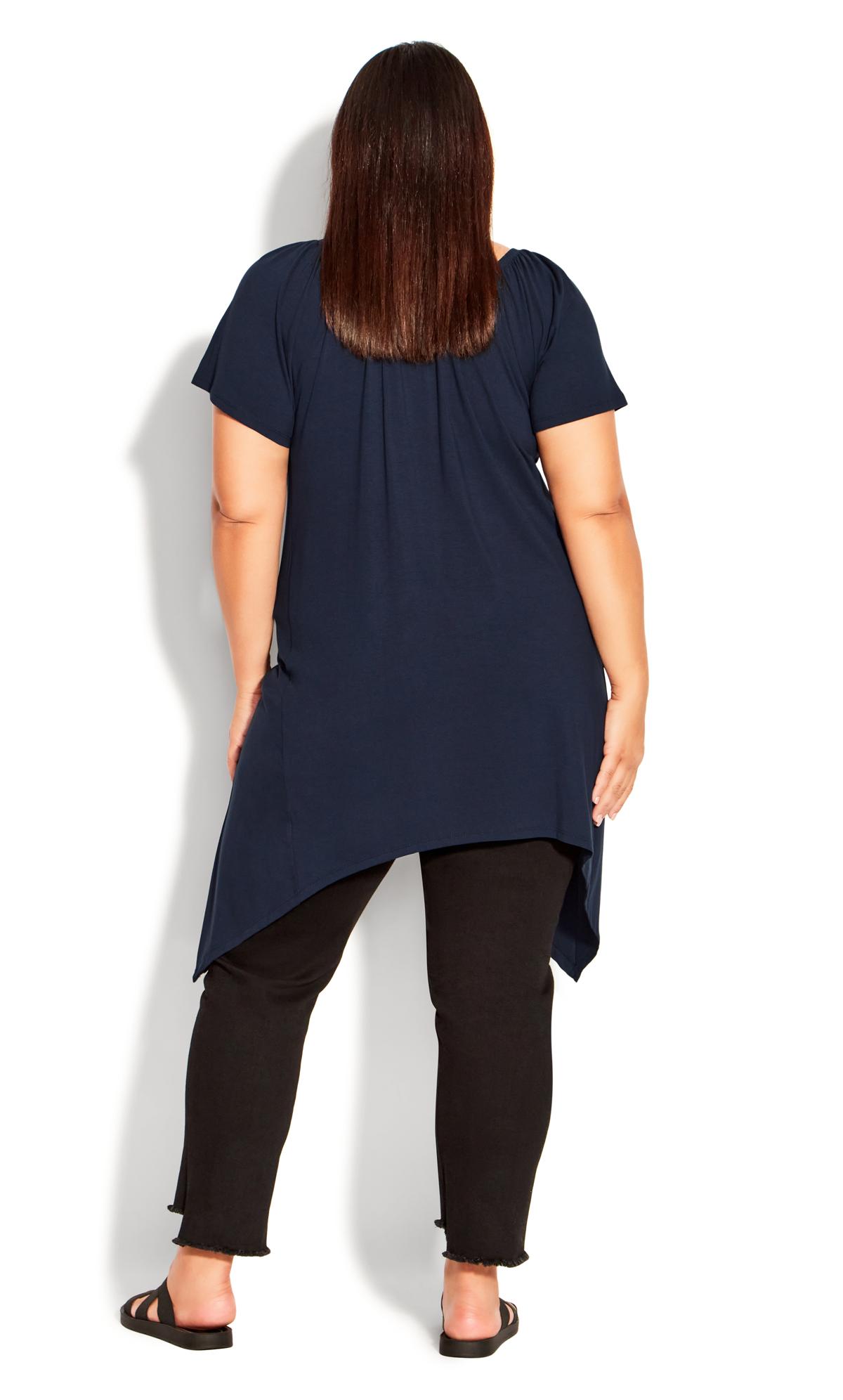 Evans Navy Blue Hanky Hem Plain Tunic Top | Evans