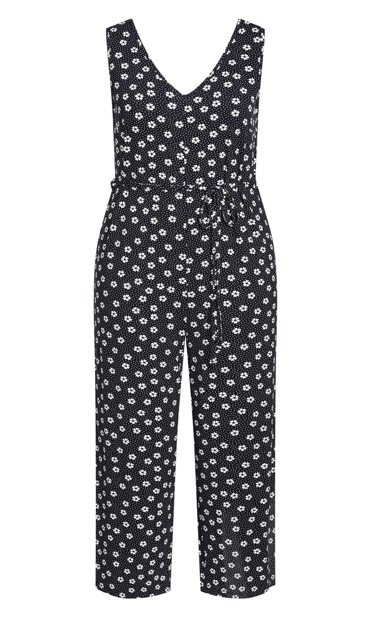 Evans Black Daisy Print Wide Leg Jumpsuit | Evans