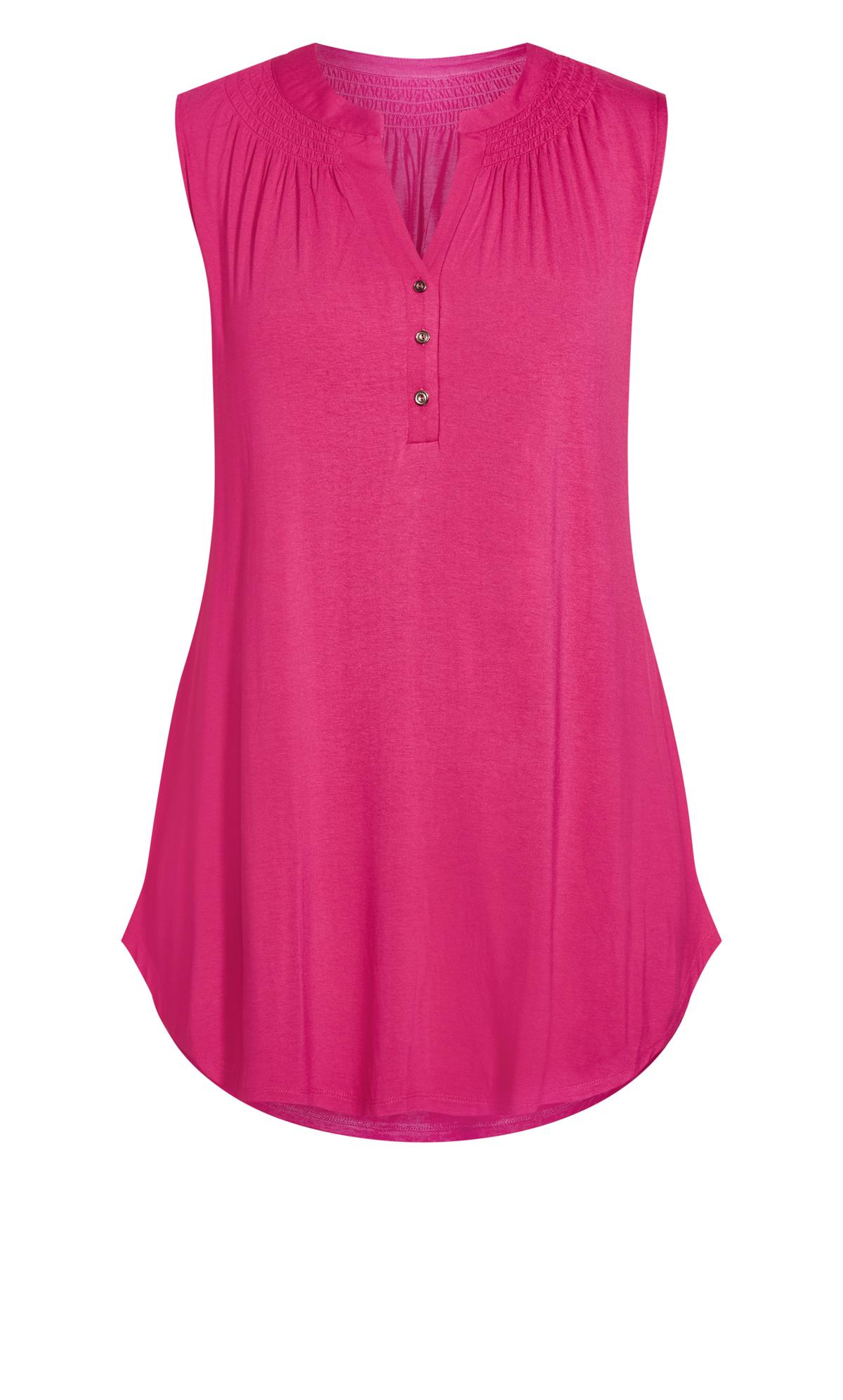 Evans Pink Half Placket Vest Top | Evans