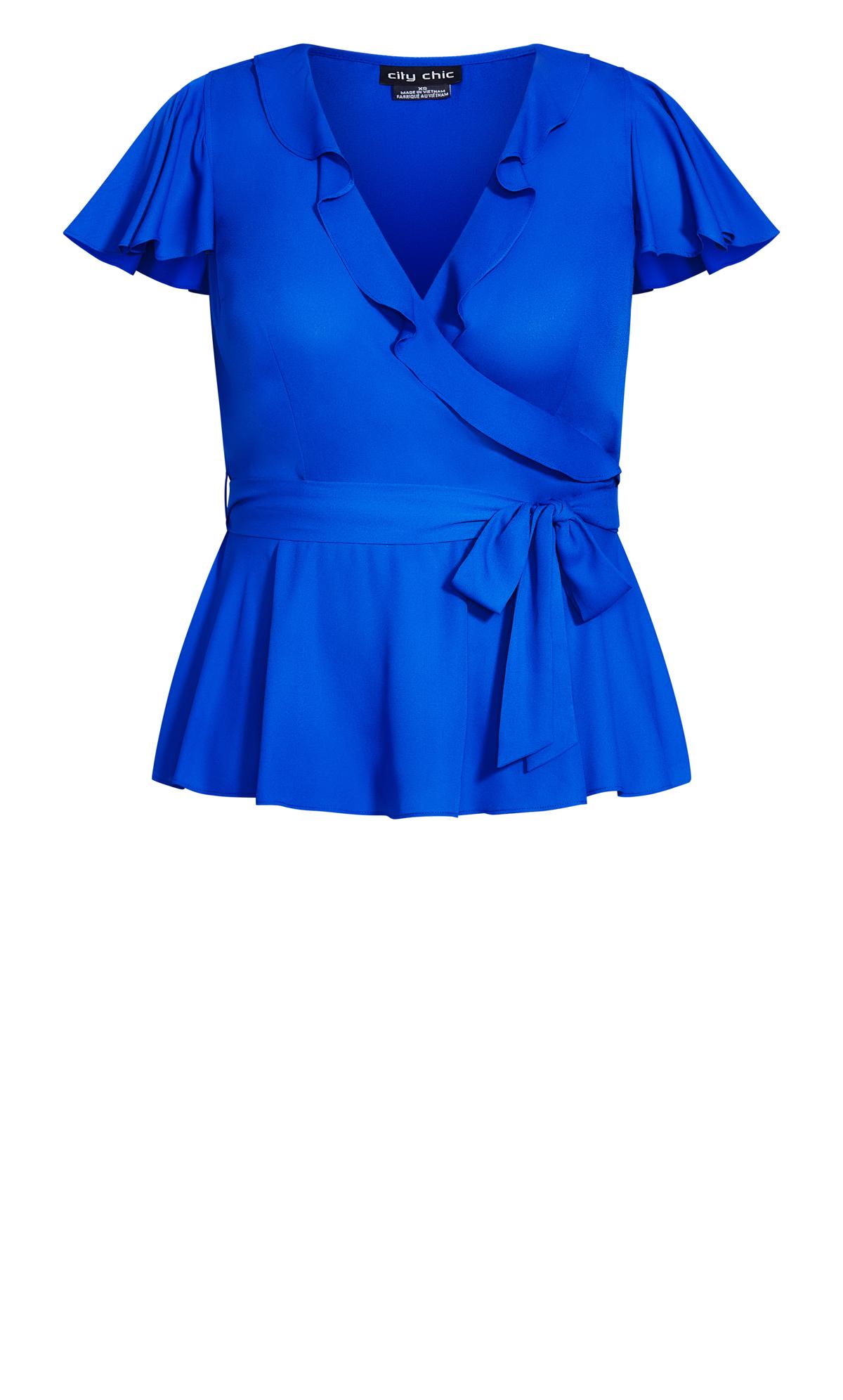 Evans Cobalt Blue Frill Wrap Top | Evans